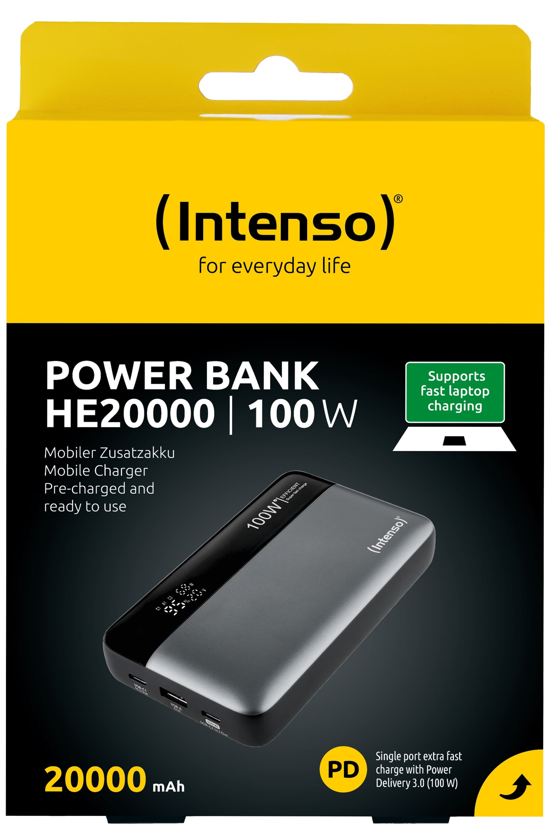 INTENSO USB Powerbank 7350050, HE20000, 20.000mAh, 100 W, grau