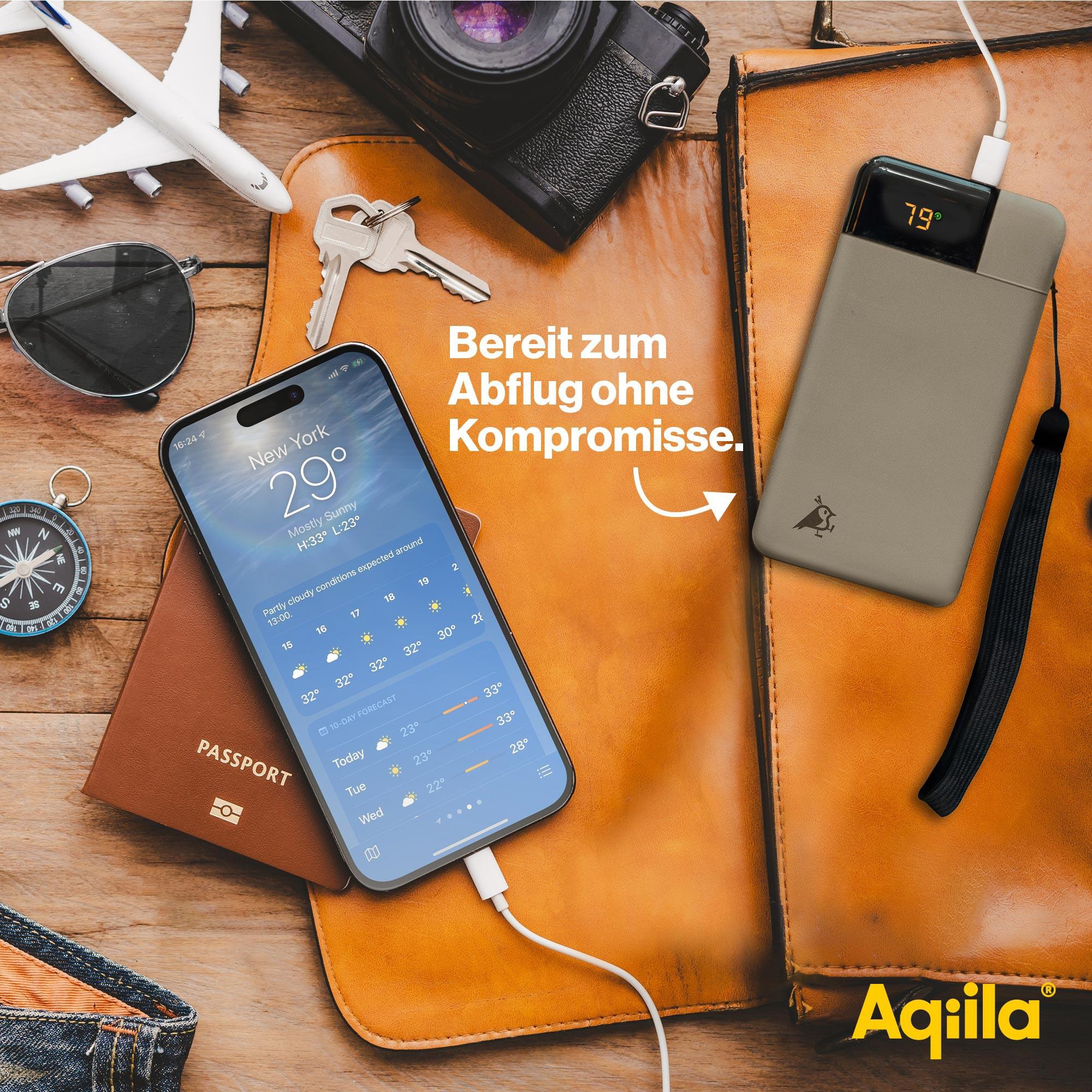 AQIILA Powerbank Powerbird B10, 20 W, 10.000mAh, 1x USB-A, 2x USB-C, moosgrün