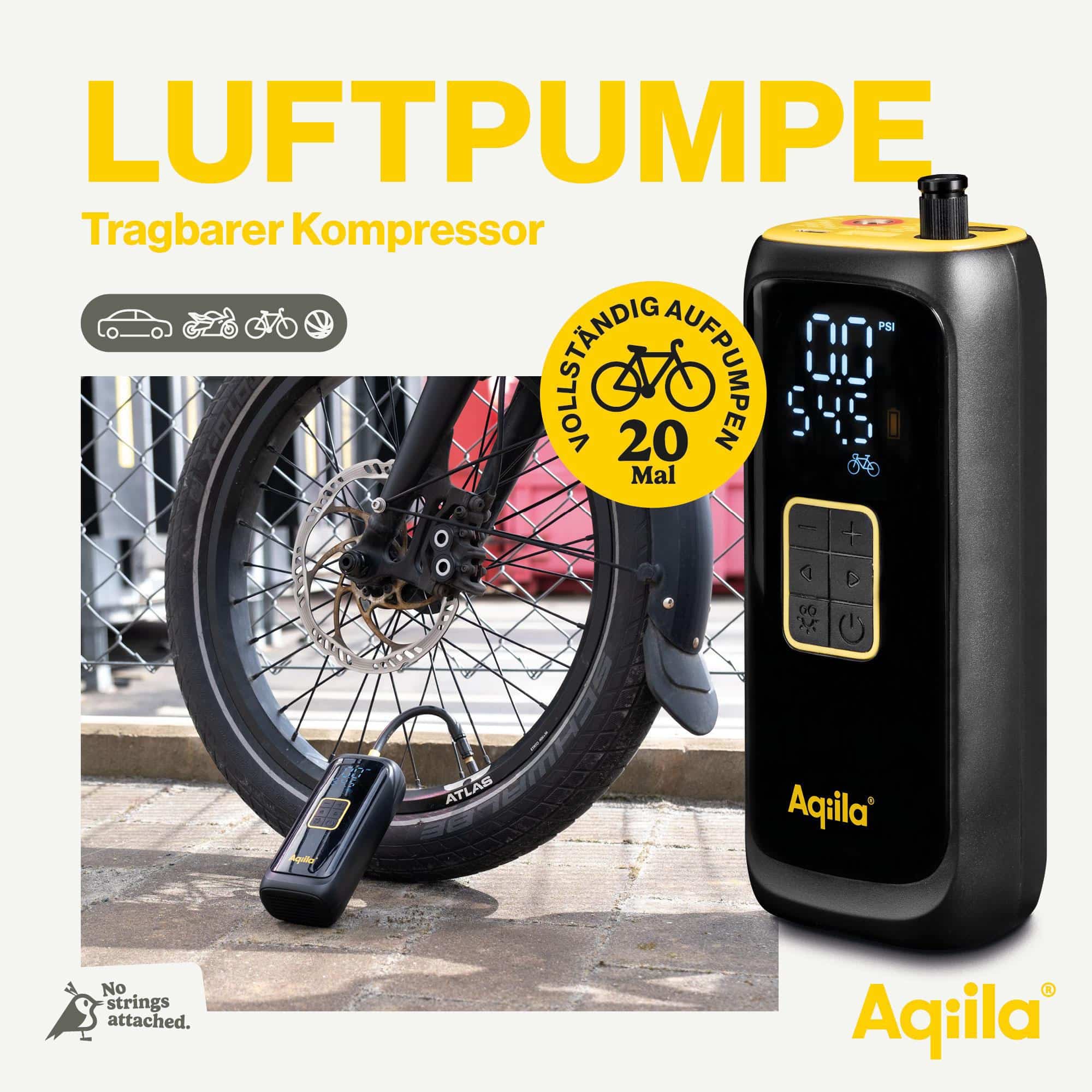 AQIILA Powerbank C4, 4000mAh, mit Kompressor 10 bar u. Lampe