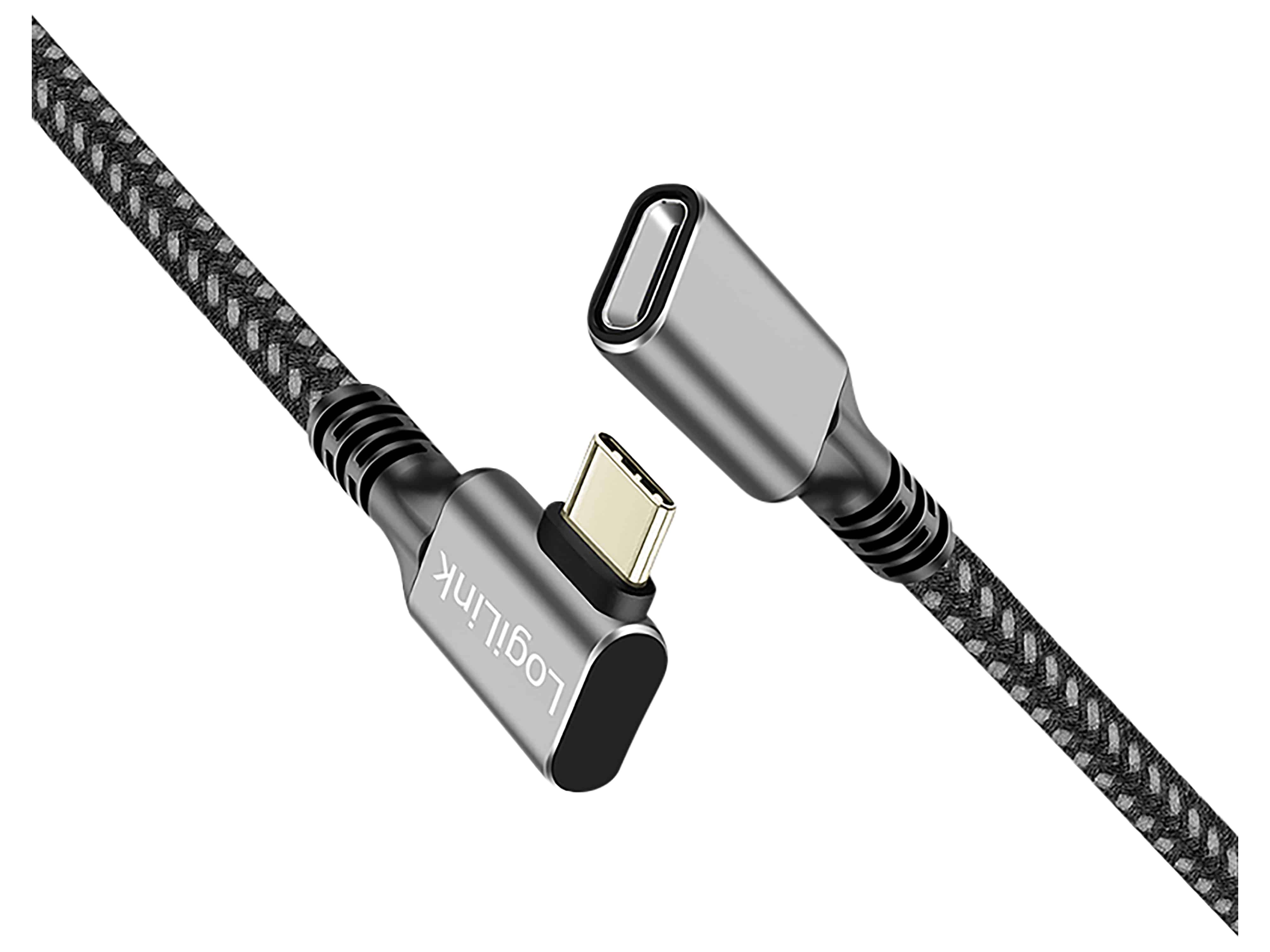 LOGILINK USB3.2 Kabel CUA0110 USB-C M 90°/USB-C F PD AV Alu 0,5m schwarz/grau