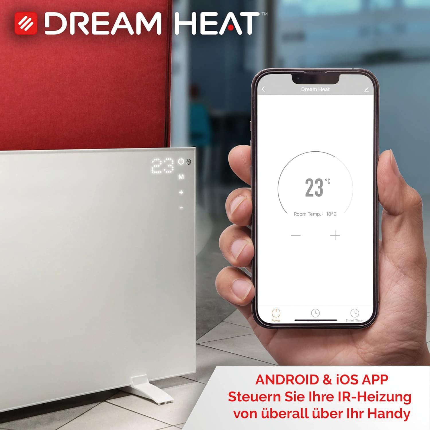 DREAM HEAT Infrarot Heizung DH CC 720 W, inkl. Energiekostenmessgerät