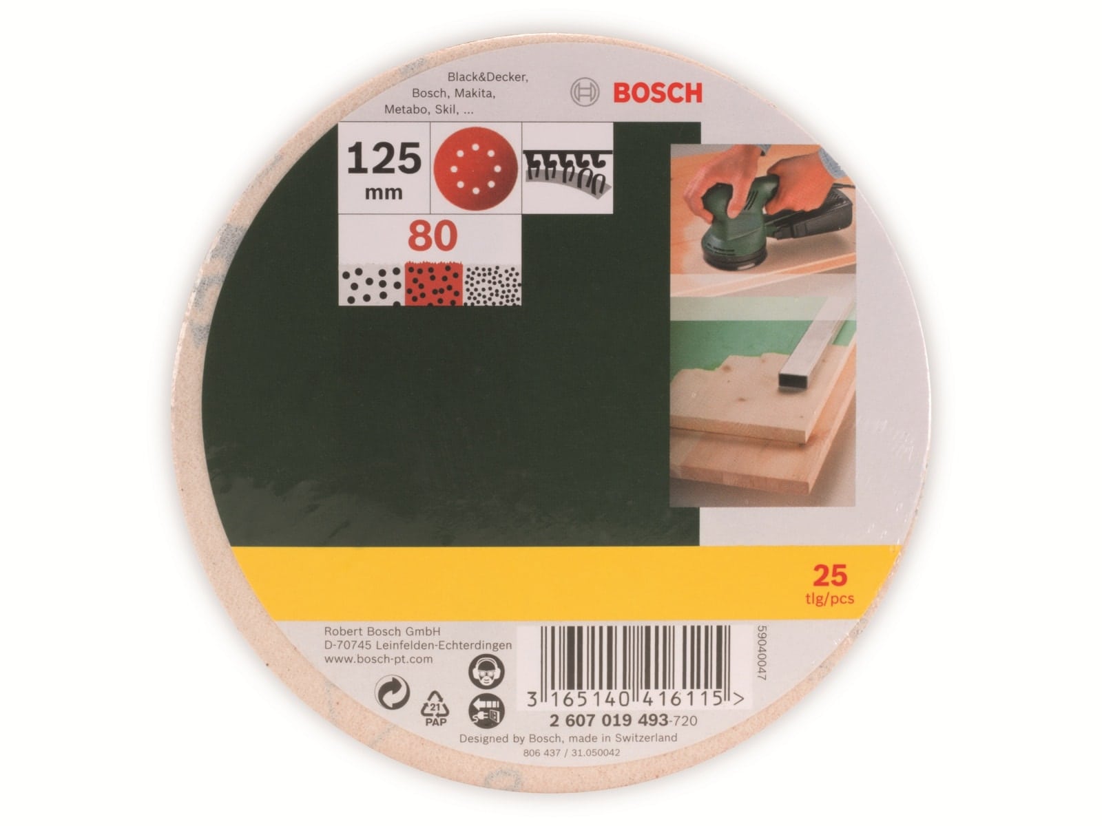 BOSCH Schleifblatt-Set, 125 mm, 25-teilig, Körnung 80