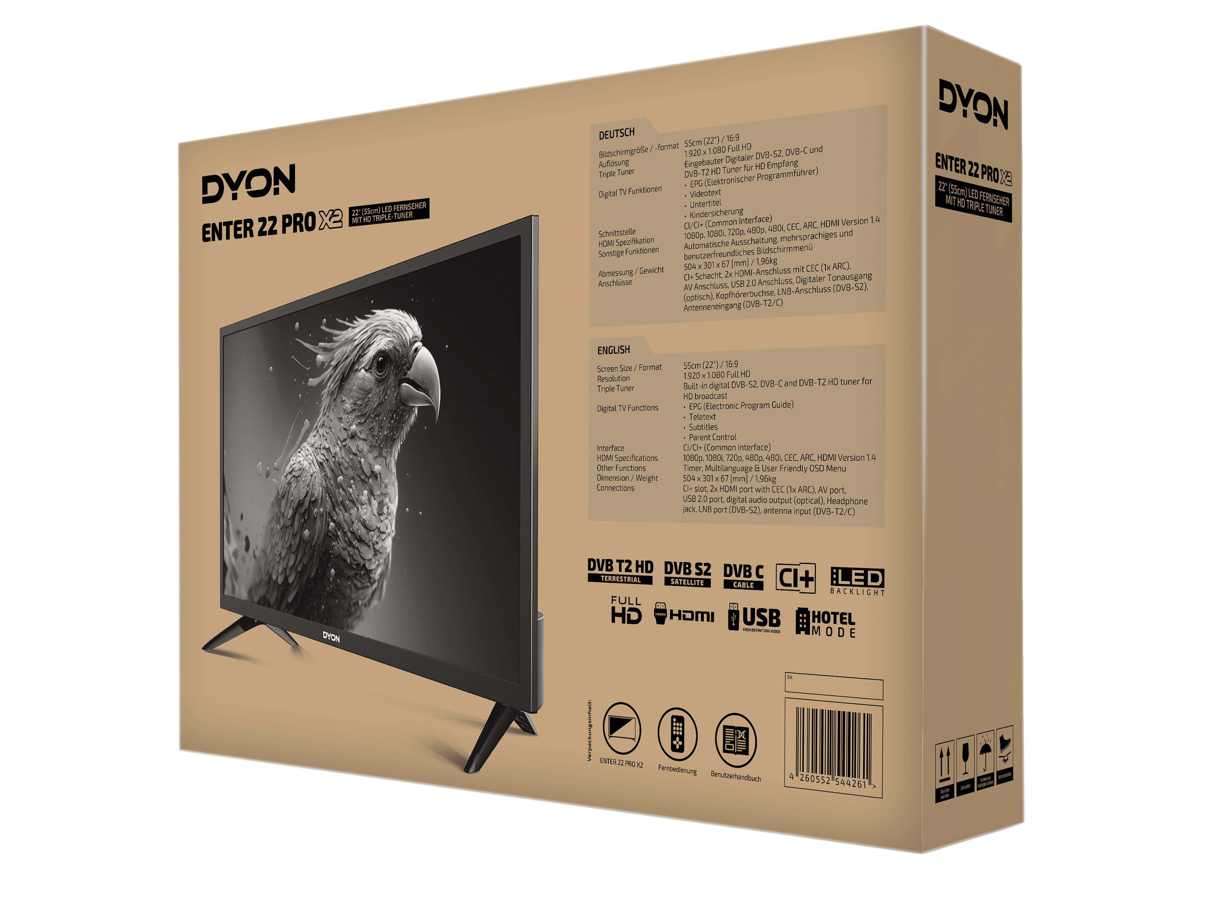 DYON LED-TV Enter 22 Pro X2, 55 cm (22"), EEK E, FullHD