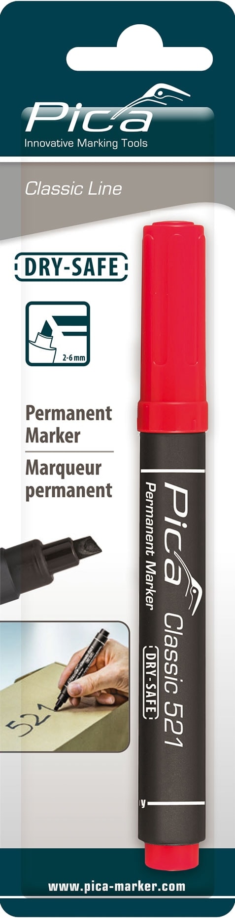 PICA Classic Permanent Marker, 521/40/SB, Keilspitze, rot