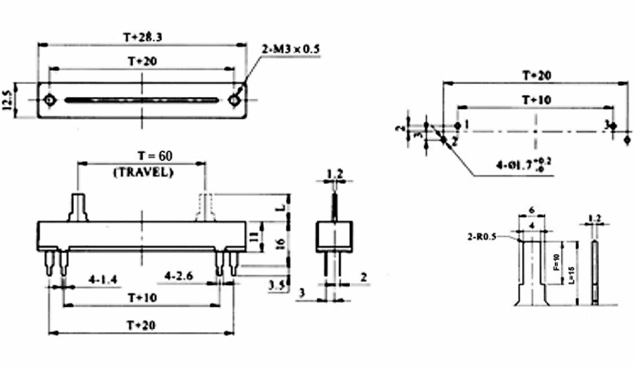 Schiebepotentiometer, 0,5 W, lin., 50 kΩ 