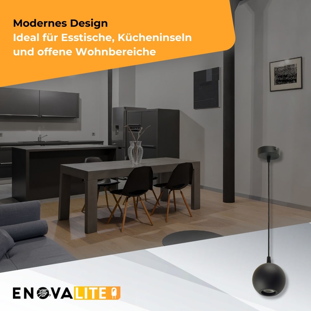 ENOVALITE LED-Pendellampe GLOBE, GU10-Fassung, IP20, Ø10cm, 1flammig, schwarz