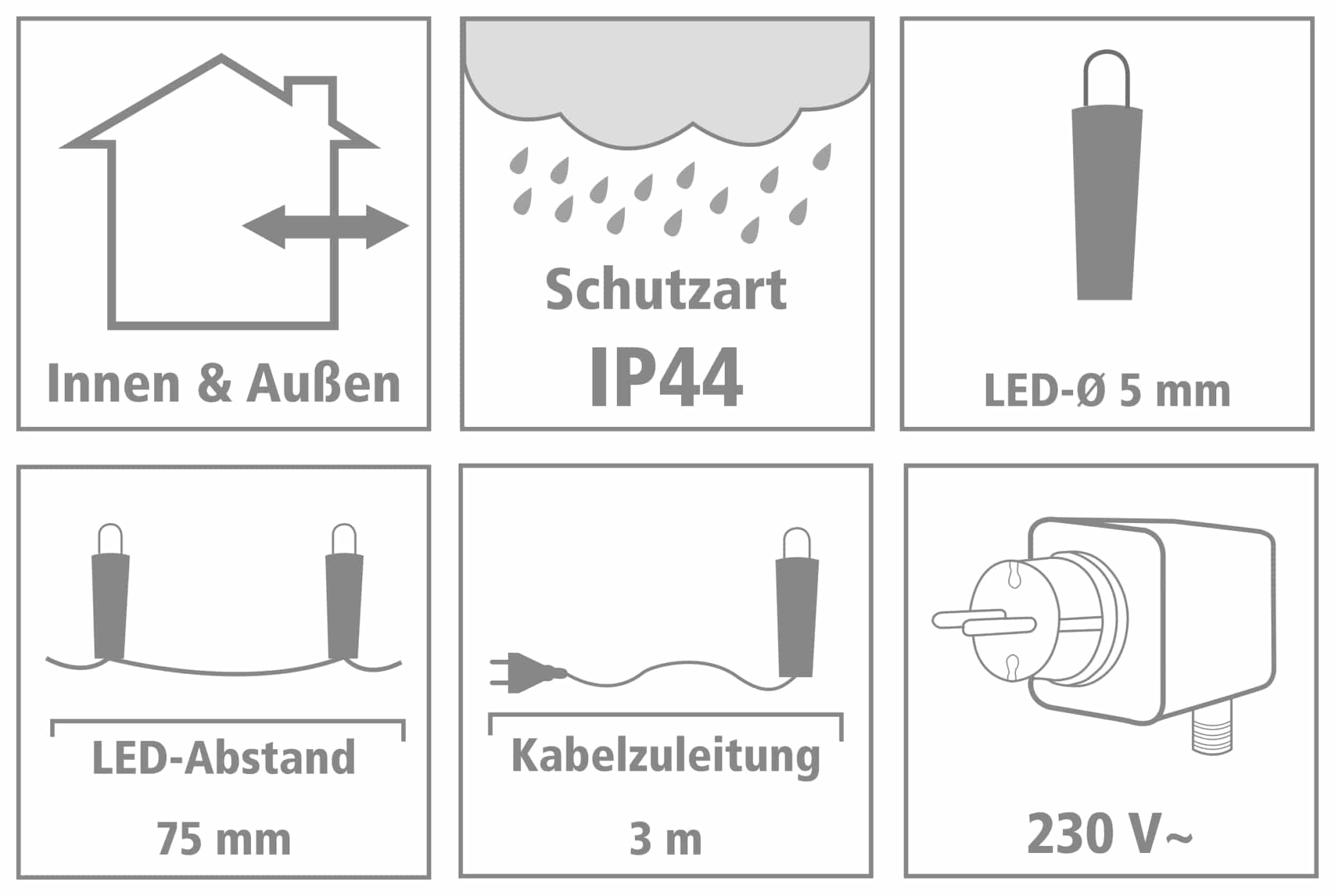 LED-Lichterkette, 120 LEDs, bunt, 230V~, IP44, Innen/Außen