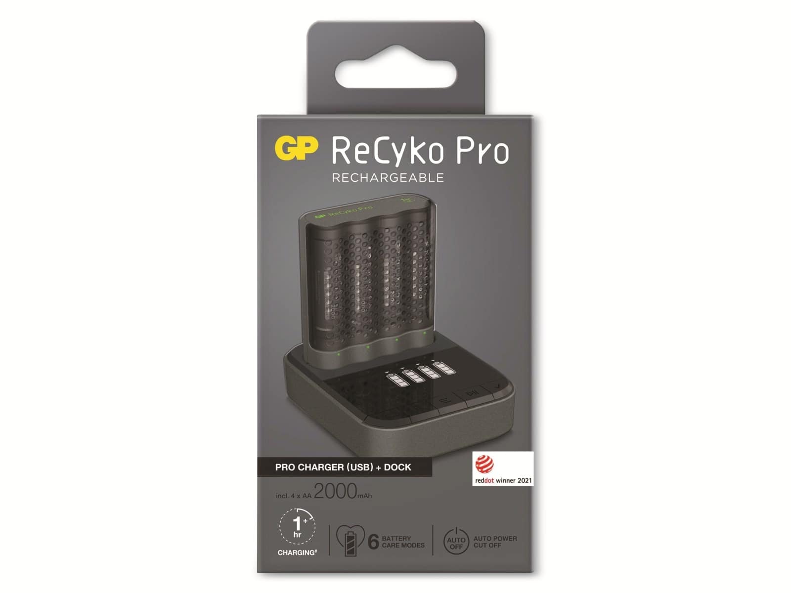 GP USB-Akku Ladegerät+Docking ReCyko Pro inkl. 4x 2000mAh Pro NiMH-Mignon-Akku
