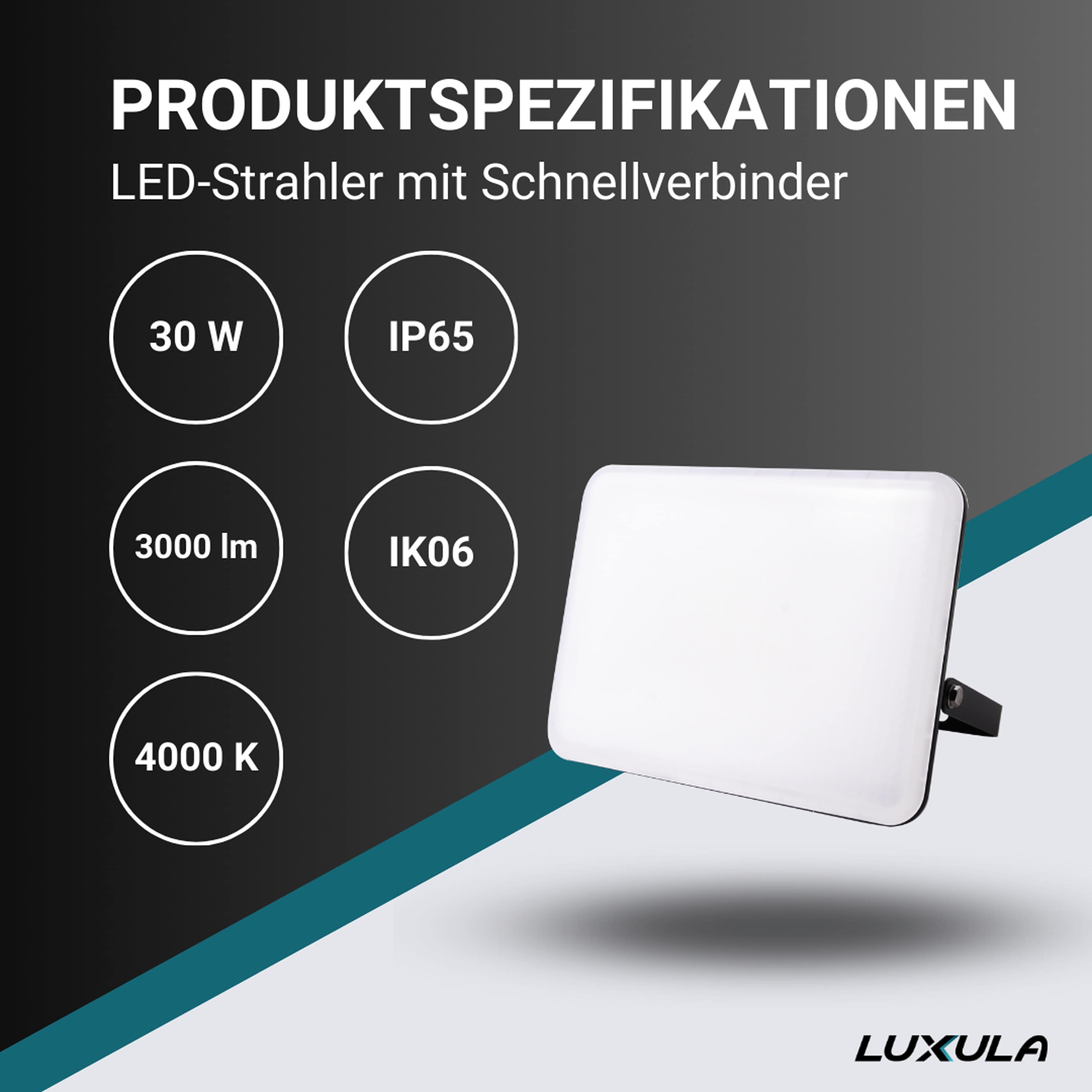 LUXULA LED-Fluter mit Schnellverbinder, EEK: F, 30W, 3000lm, 4000K, schwarz