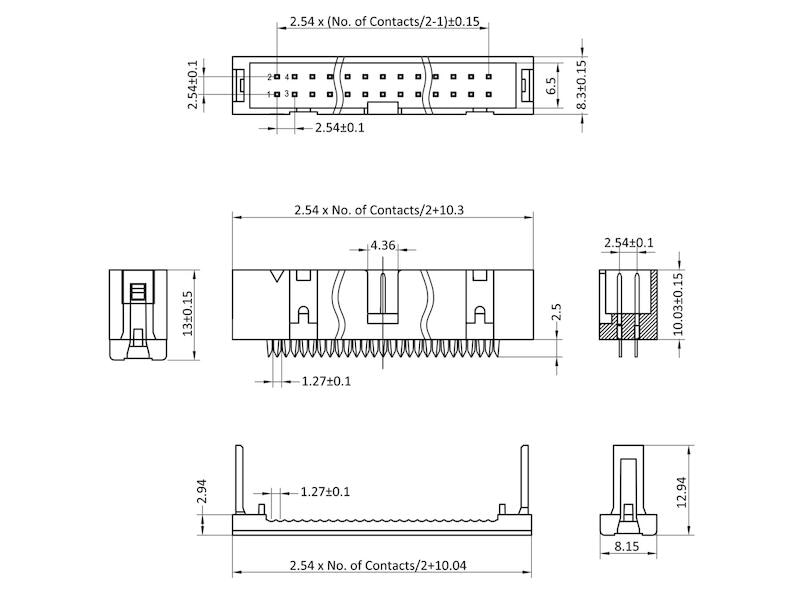 ECON CONNECT Wannenstecker WSK34G, 34-pol. grau, RM 2,54 mm, DIN 41651