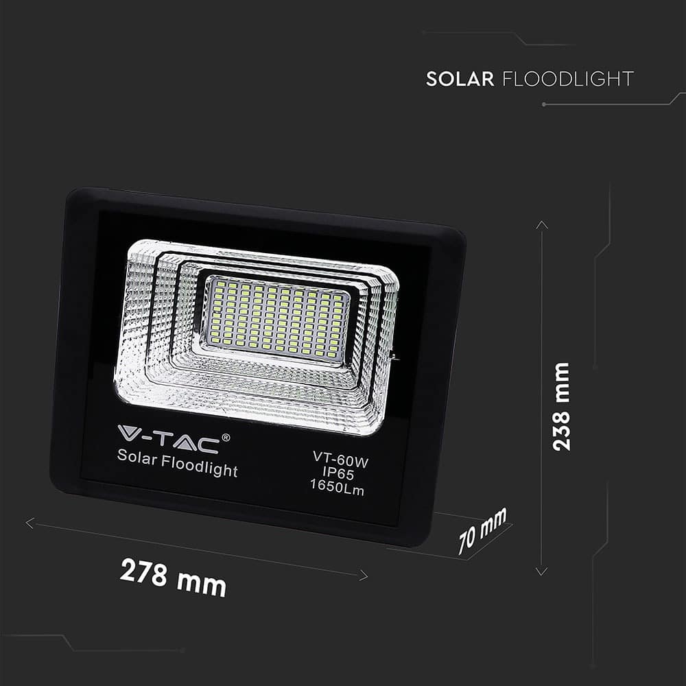 V-TAC Solar LED-Fluter VT-60W, 20 W, 6000 K, mit Panel + Fernbedienung