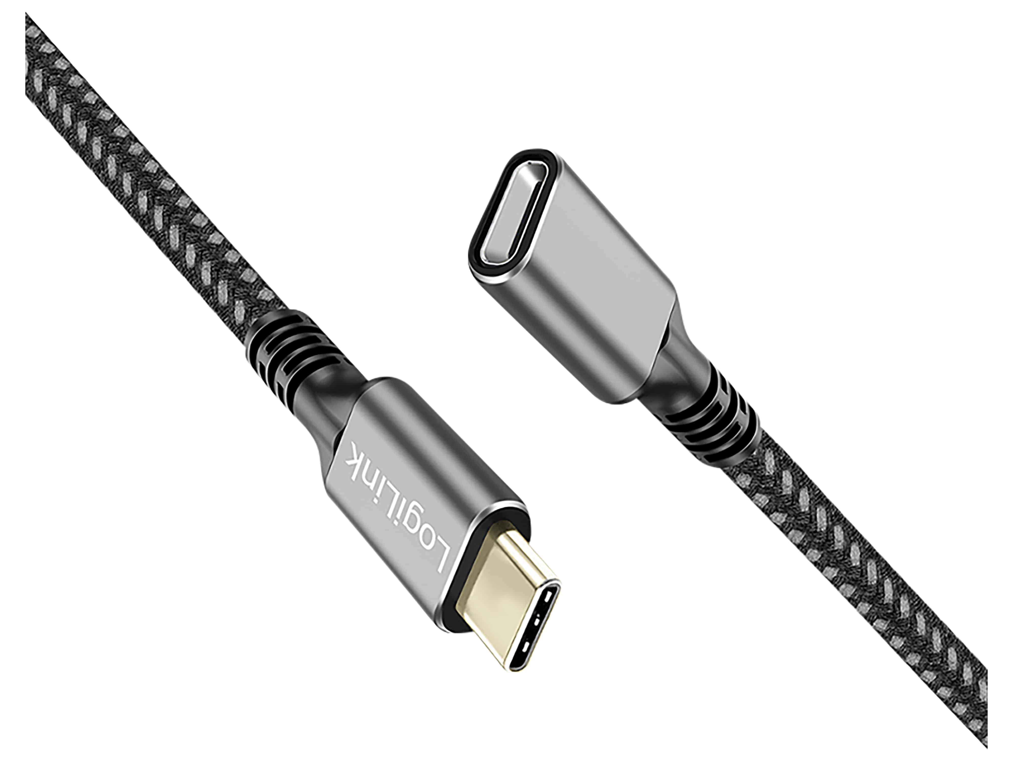 LOGILINK USB3.2 Kabel CUA0108 USB-C M/USB-C F PD Alu 2m schwarz/grau