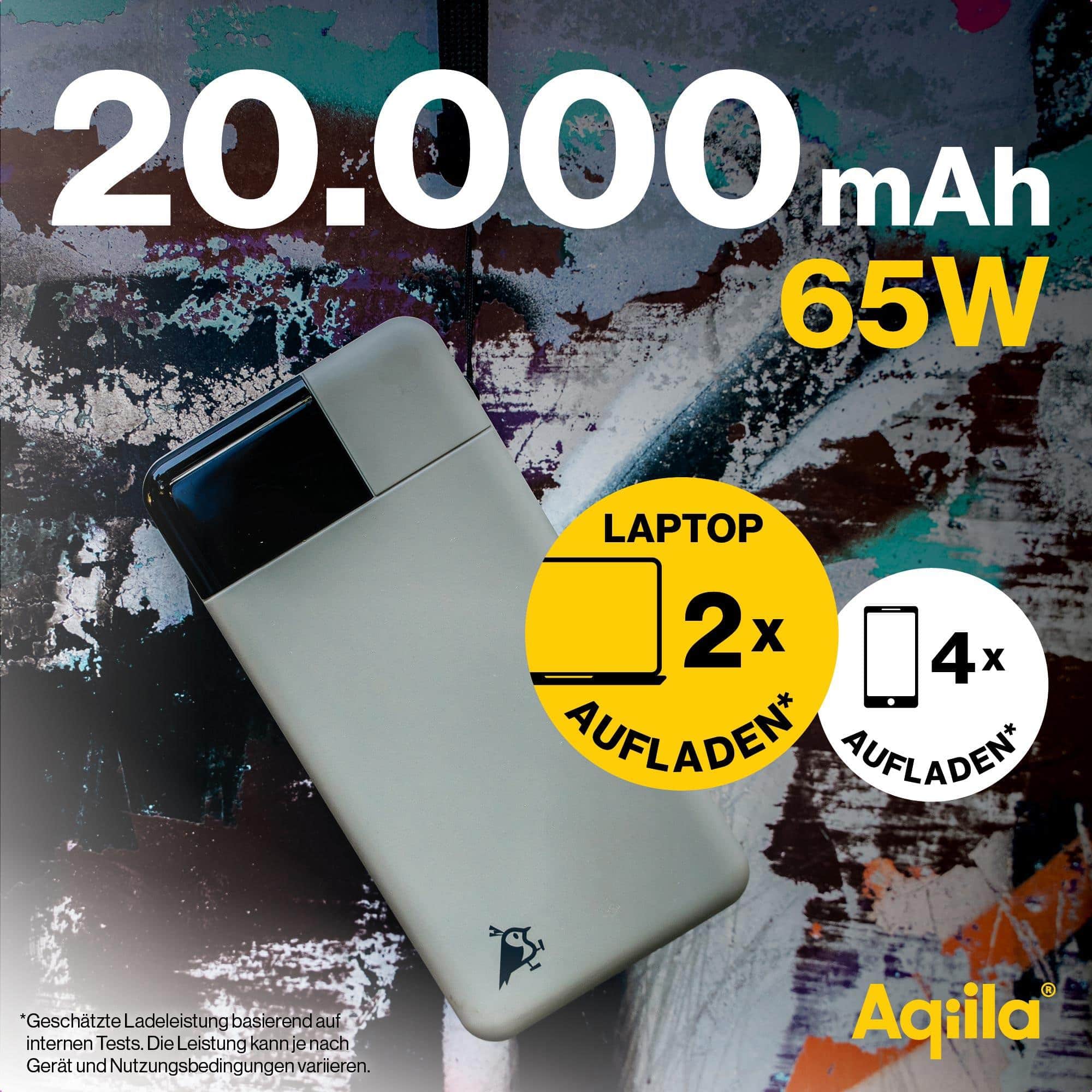 AQIILA Powerbank Powerbird B20+, 65 W, 20.000mAh, 1x USB-A, 2x USB-C, moosgrün