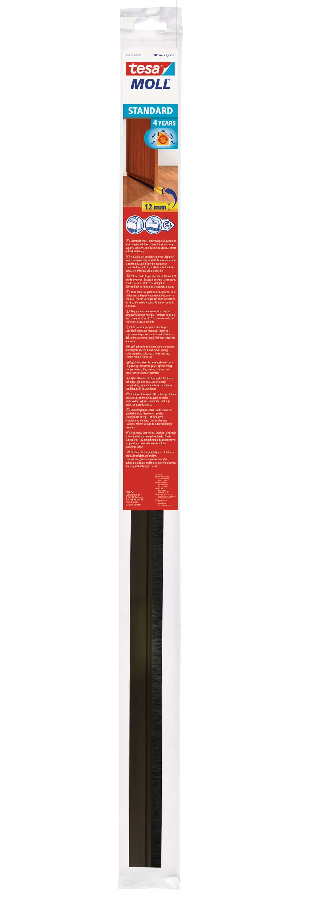 TESA tesamoll® STANDARD Türdichtschiene für glatte Böden, 37 mm x 1 m, braun