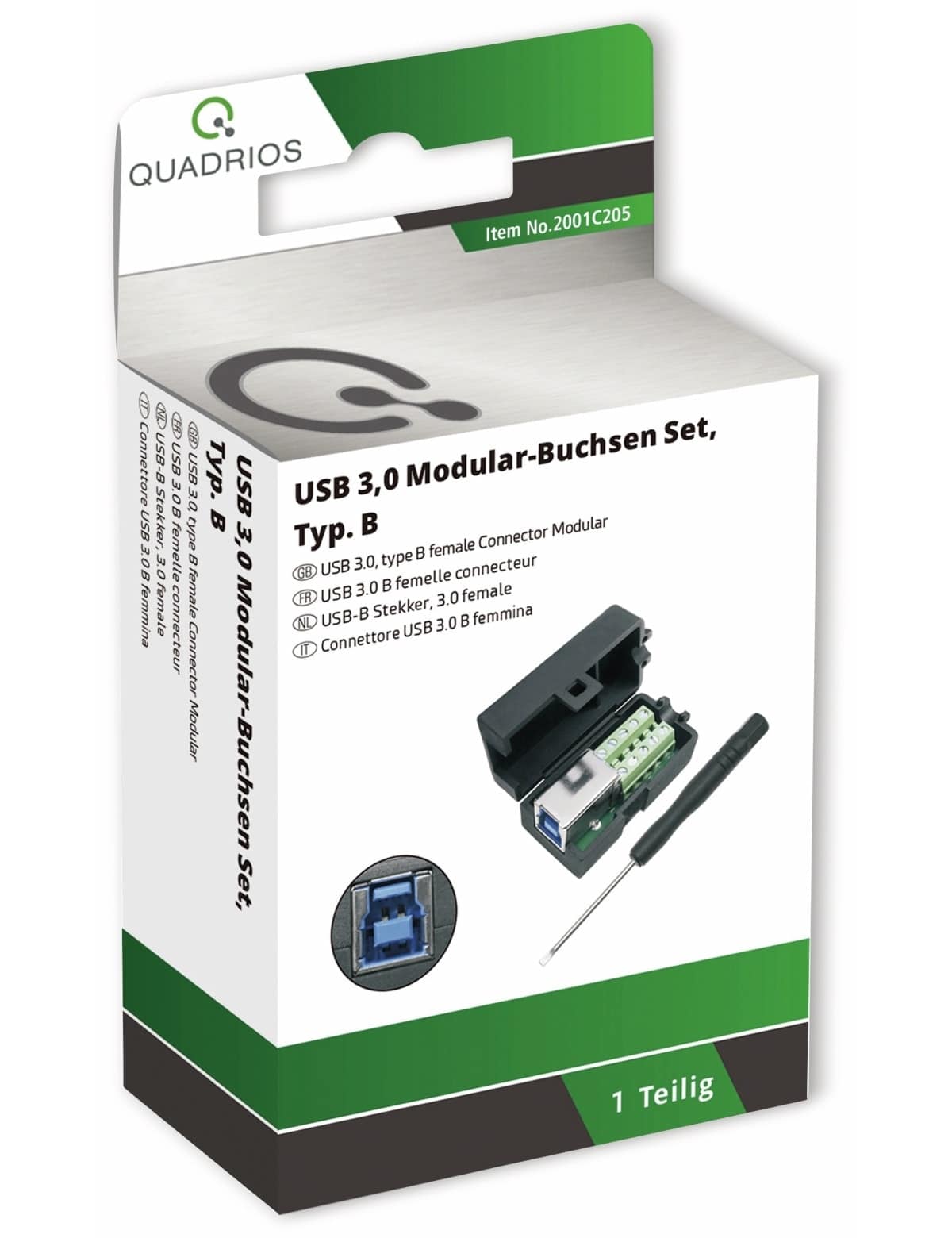 QUADRIOS, 2001C205, USB-Modular-Set, USB 3.0 - Standard-B, Buchse, Einbau horizontal, Polzahl 10
