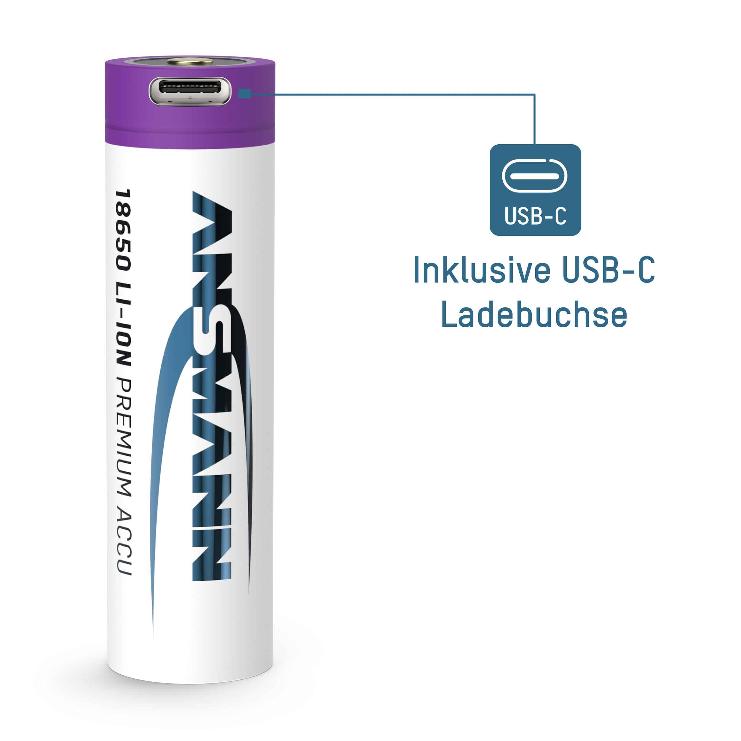 ANSMANN LiIon-Akku ,1307-0003, 18650, 3,6 V-, 3400 mAh, USB-C Ladebuchse