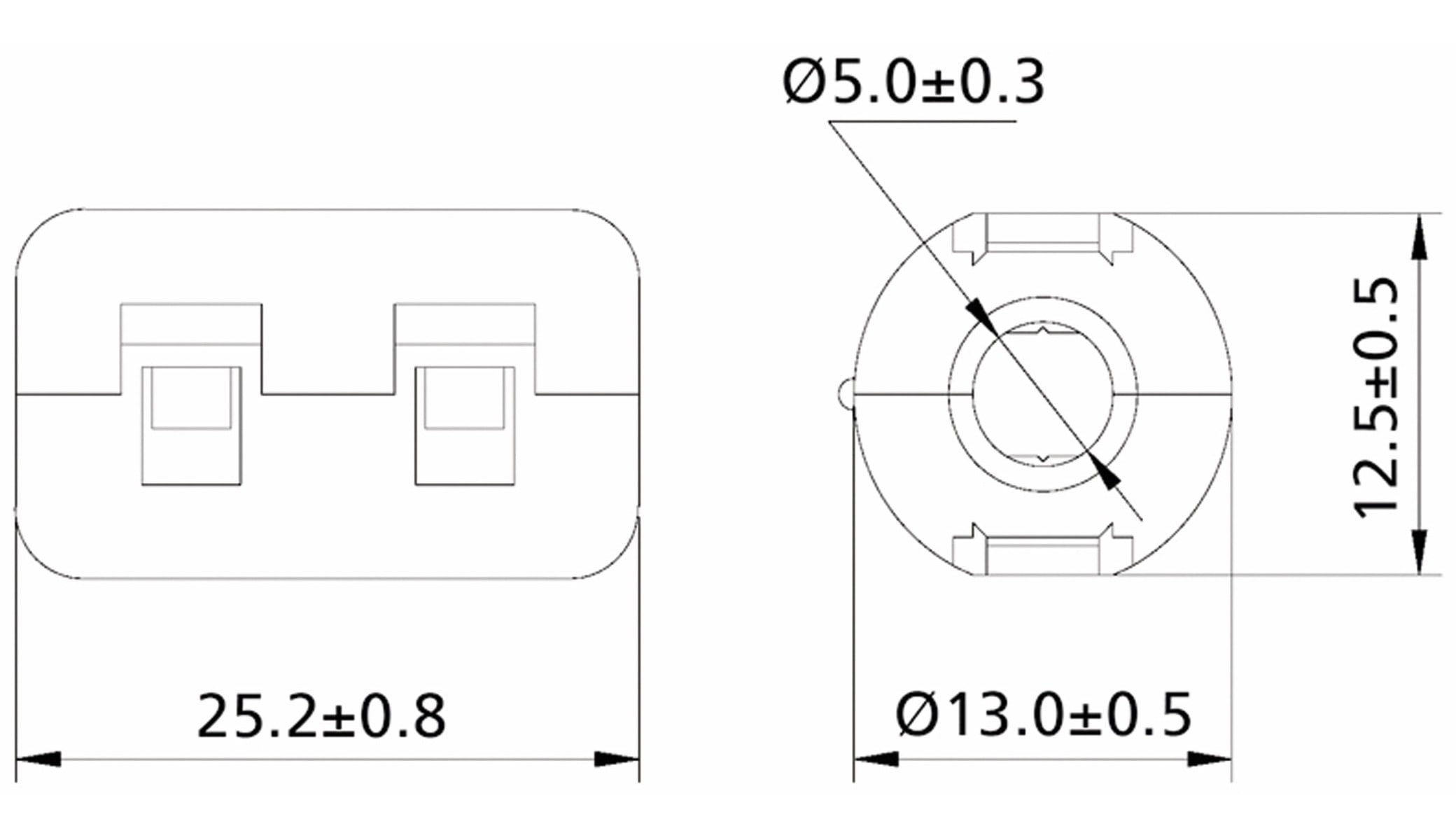 Klappferrit, Entstörfilter RF75 120 Ω für Kabeldurchmesser 5,0 mm (Max.)