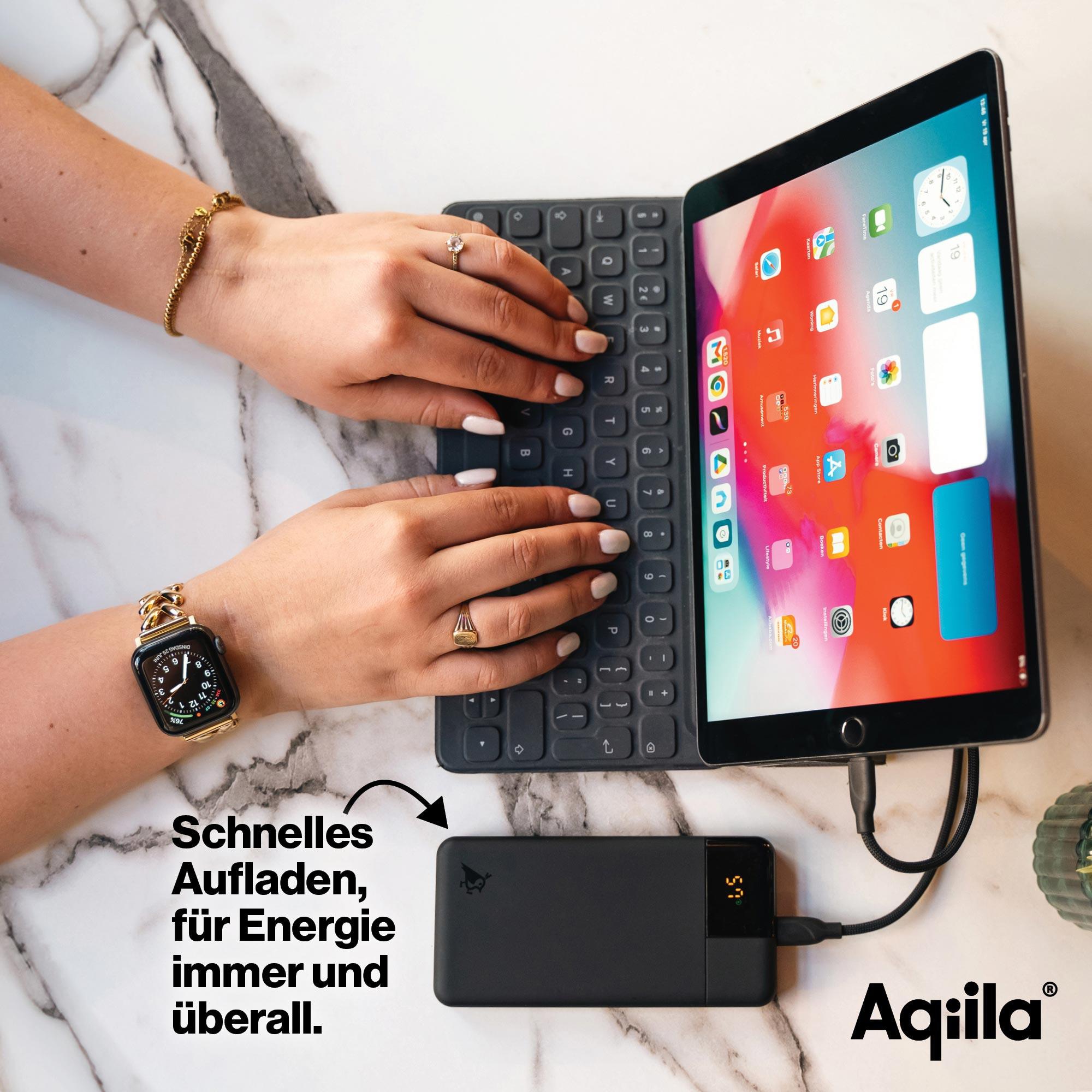 AQIILA Powerbank Powerbird B10, 20 W, 10.000mAh, 1x USB-A, 2x USB-C, schwarz