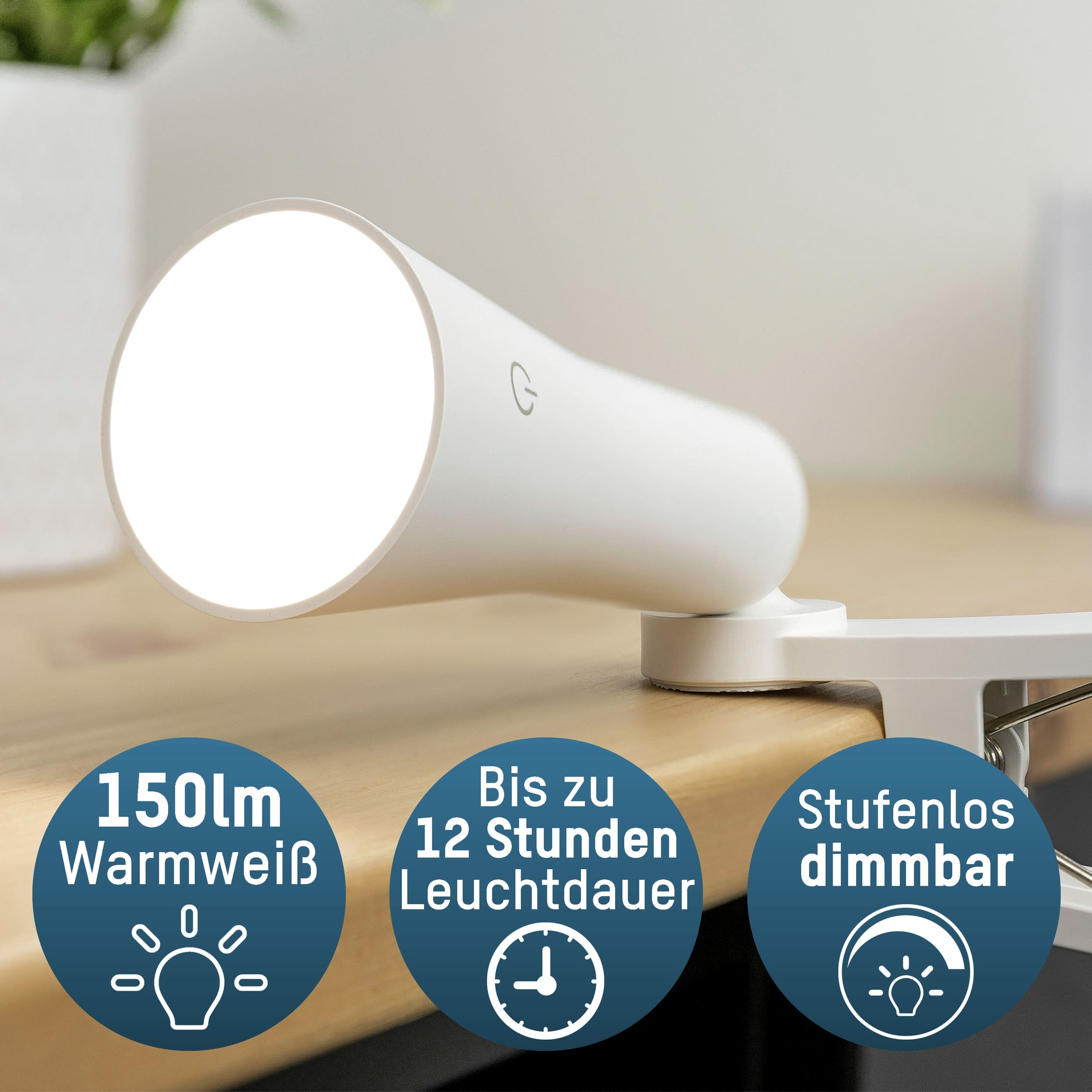 ANSMANN LED-Tischleuchte 3in1, klemmbar, wiederaufladbar, weiß