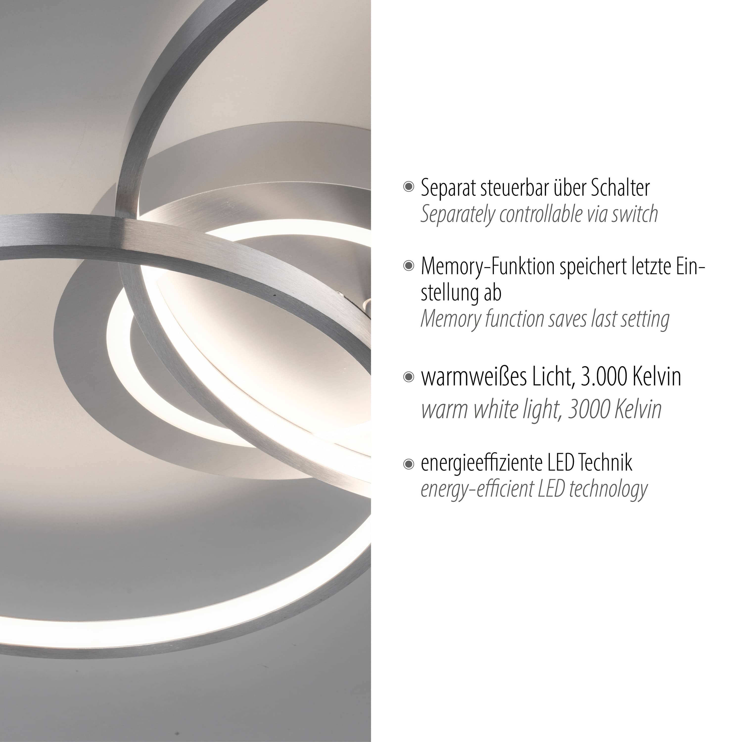 JUST LIGHT LED-Deckenleuchte 14540-95 aluminium, 27,6 W, 3480 lm, 3000 K