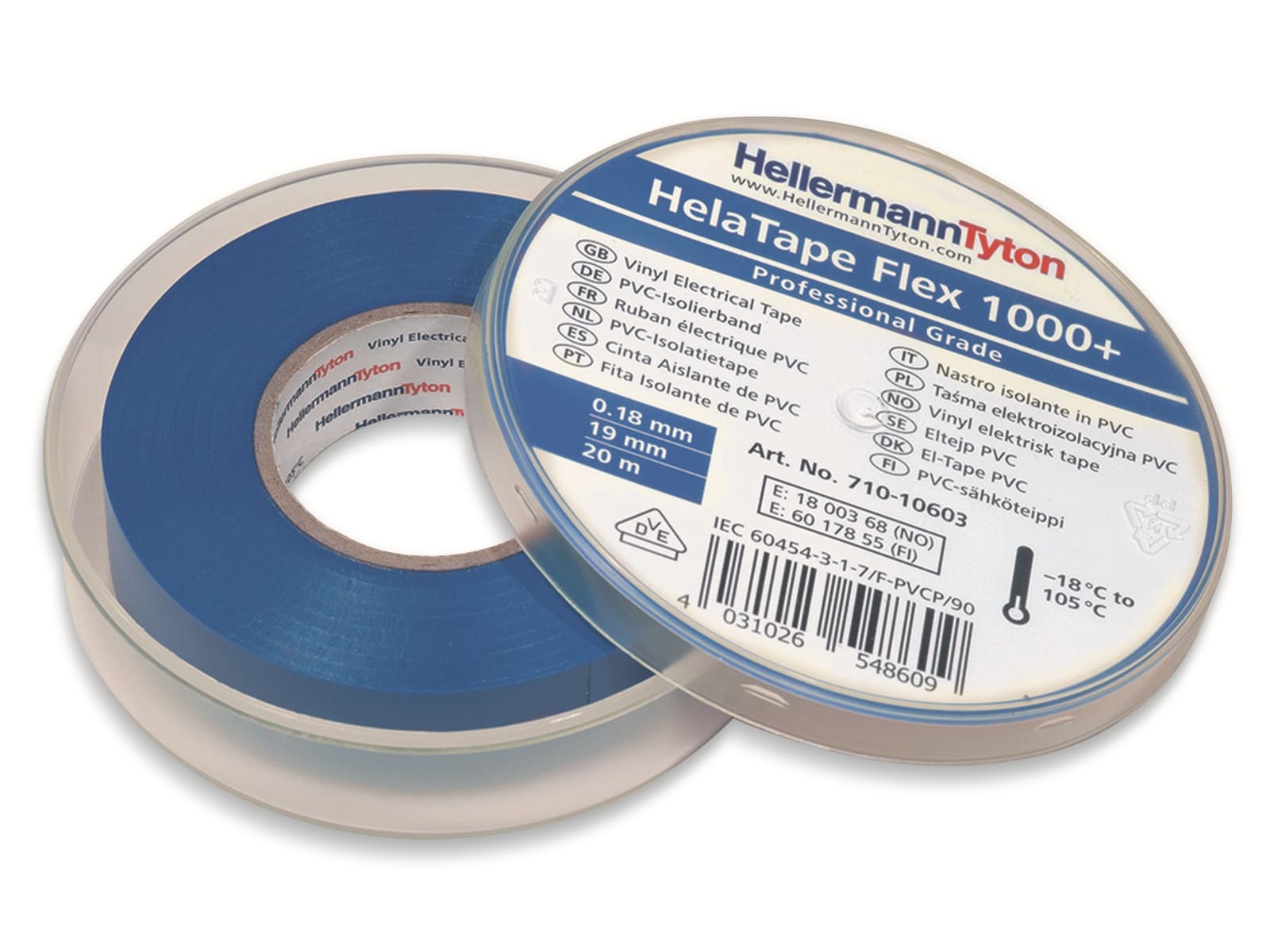 HELLERMANNTYTON Isolierband, 710-10603, HTAPE-FLEX1000+, blau, 19mmx20m, Box