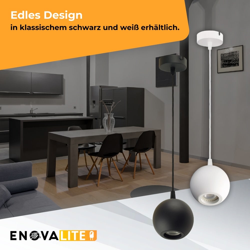 ENOVALITE LED-Pendellampe GLOBE, GU10-Fassung, IP20, Ø10cm, 1flammig, schwarz