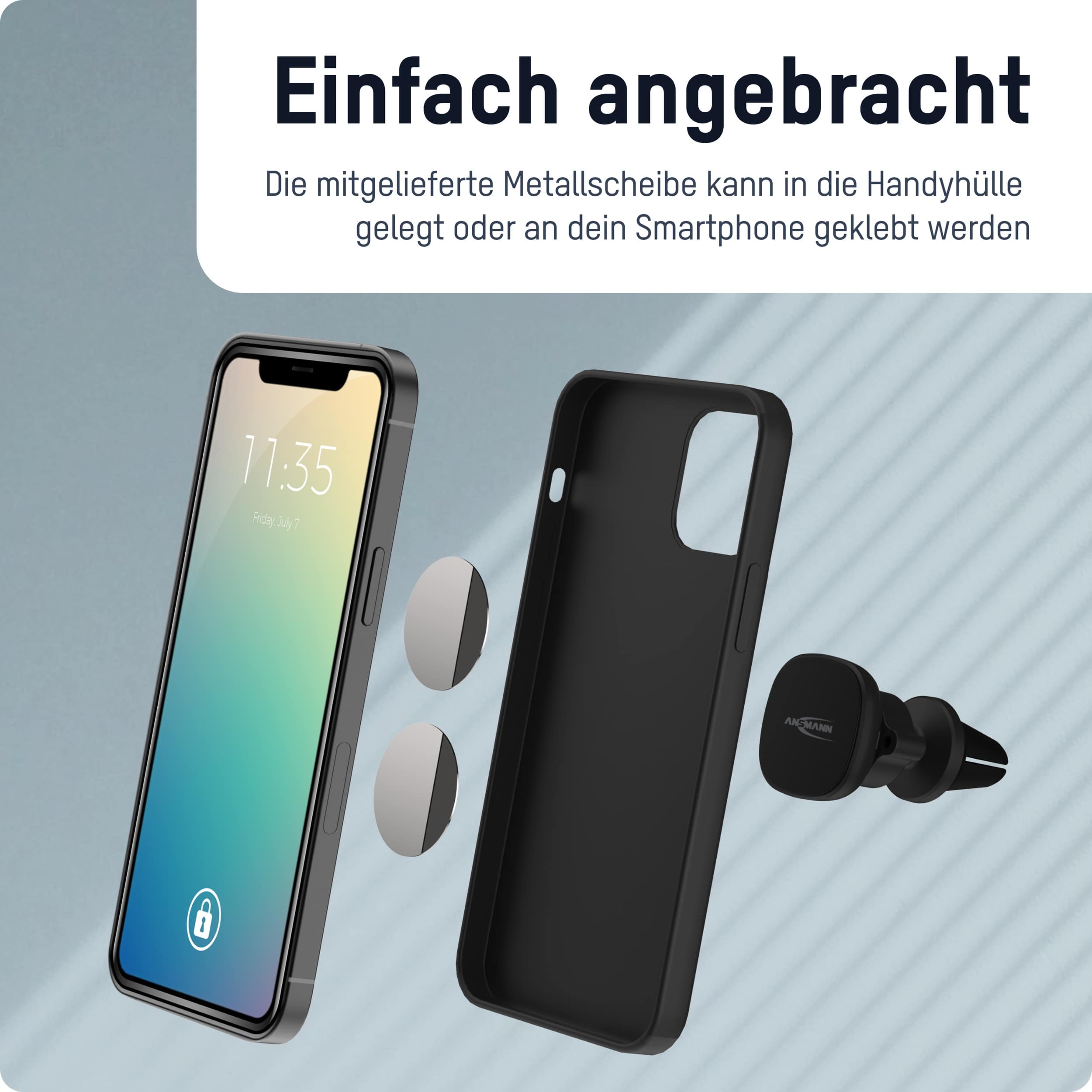 ANSMANN Smartphone Handyhalter 1700-0159, für PKW, LKW, Magnet für Lüftungsgitter