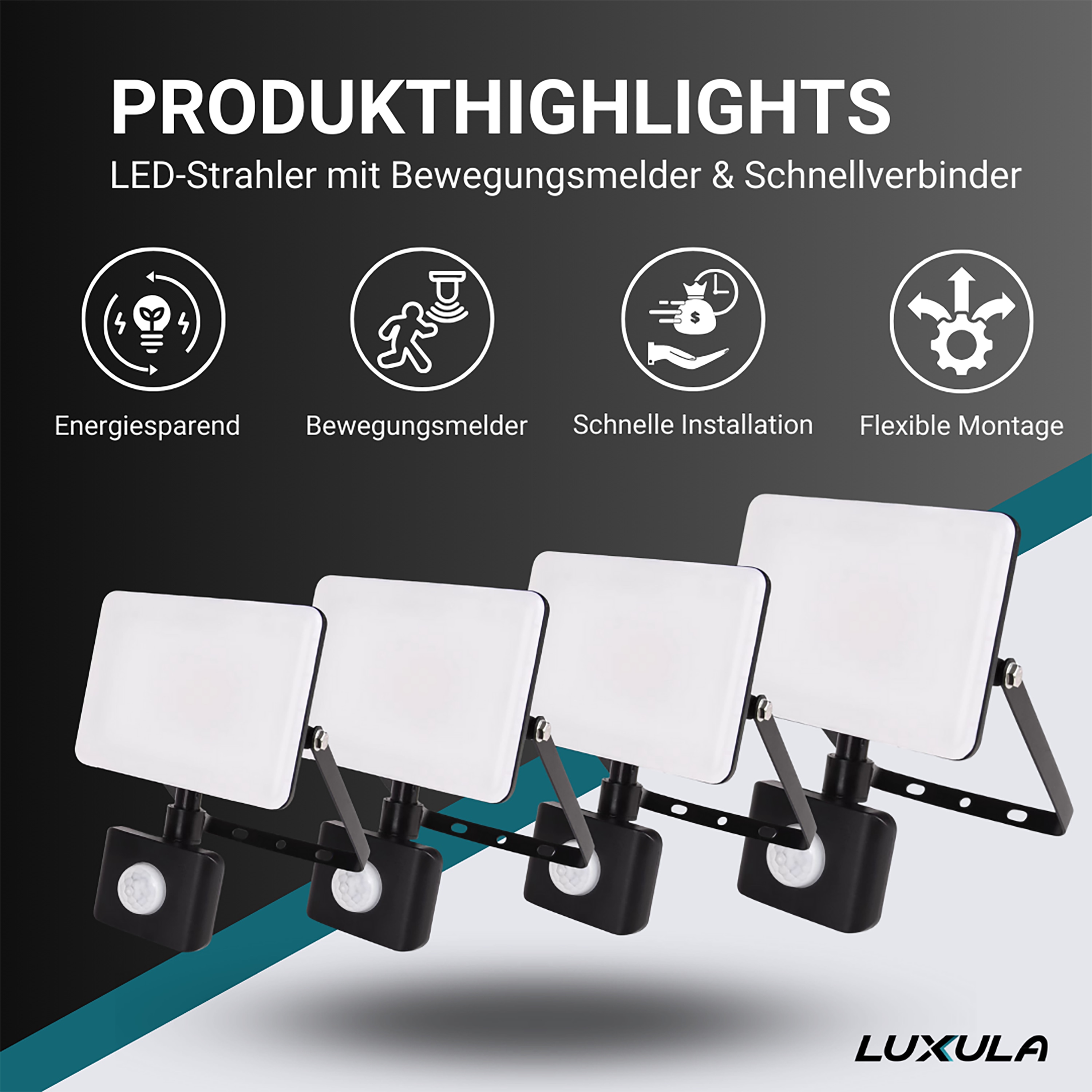 LED-Fluter LUXULA mit Bewegungsmelder, EEK: F, 20W, 2000lm, 4000K, schwarz