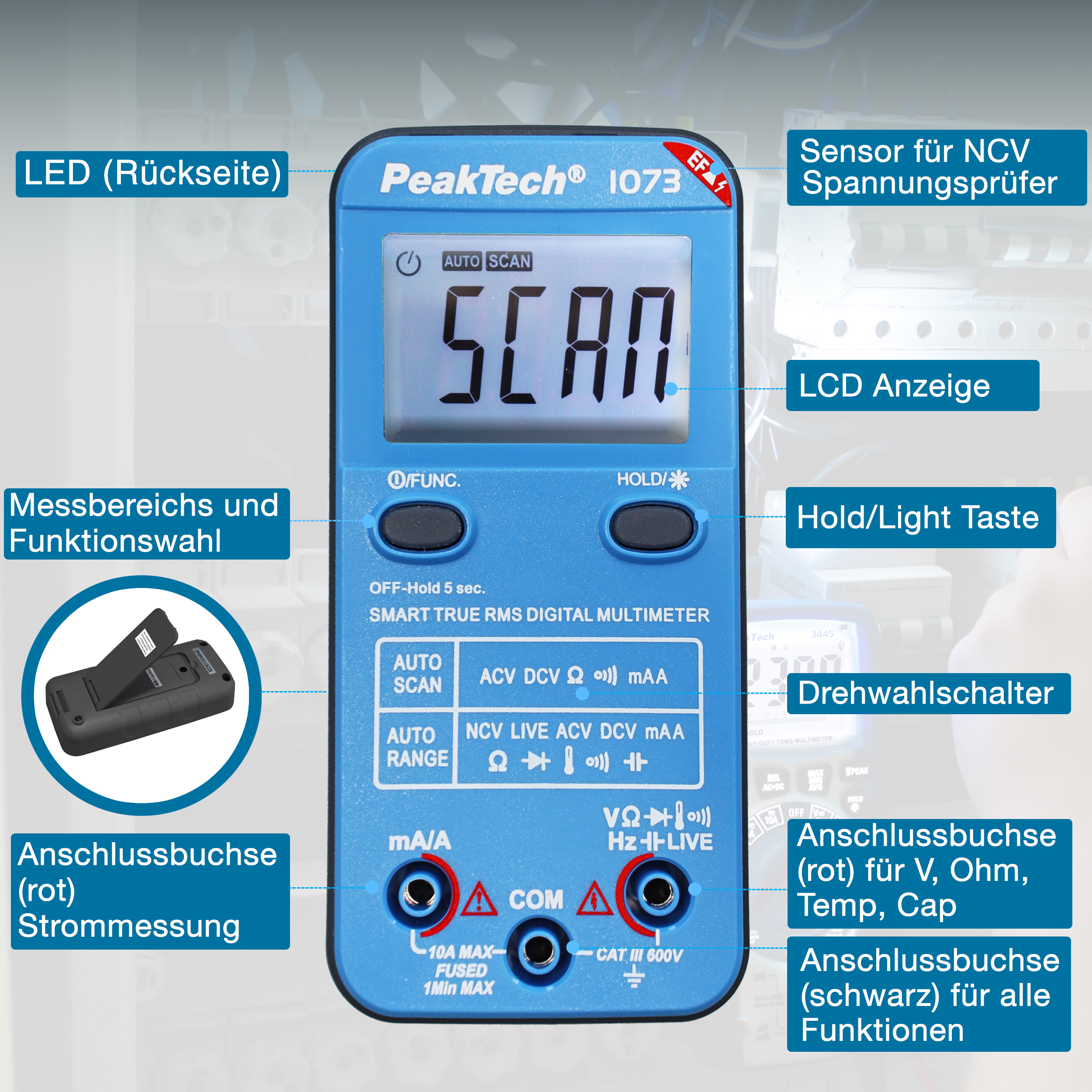 PEAKTECH Smart-Multimeter, P 1073, 600 V AC/DC, NCV, True RMS