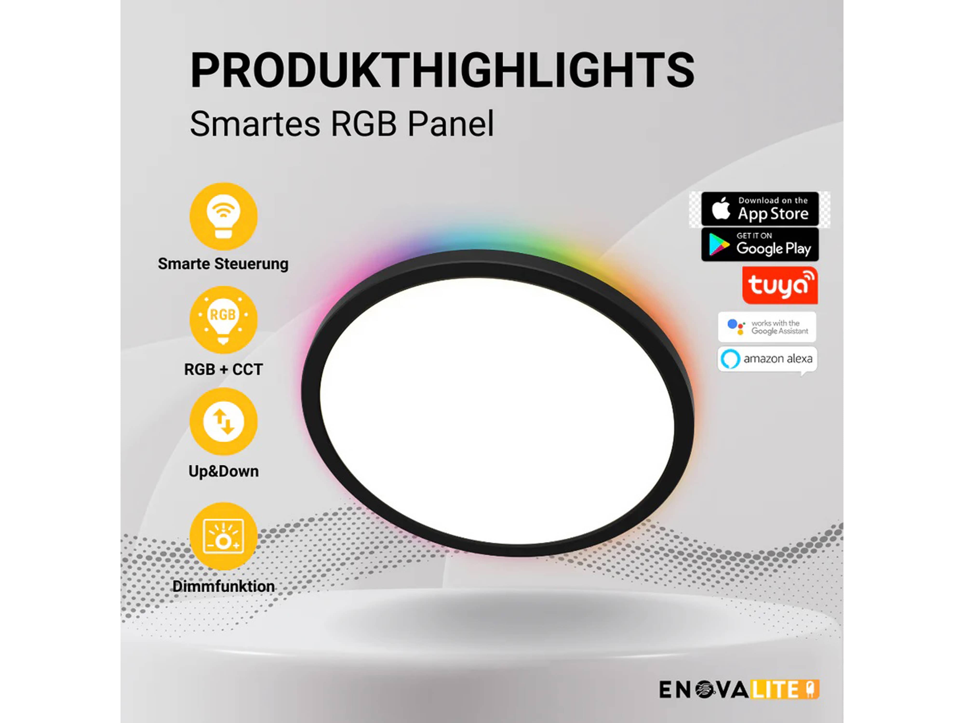ENOVALITE LED-Panel, EEK: F, 18W, 1880lm, RGBTW, ø290, smart