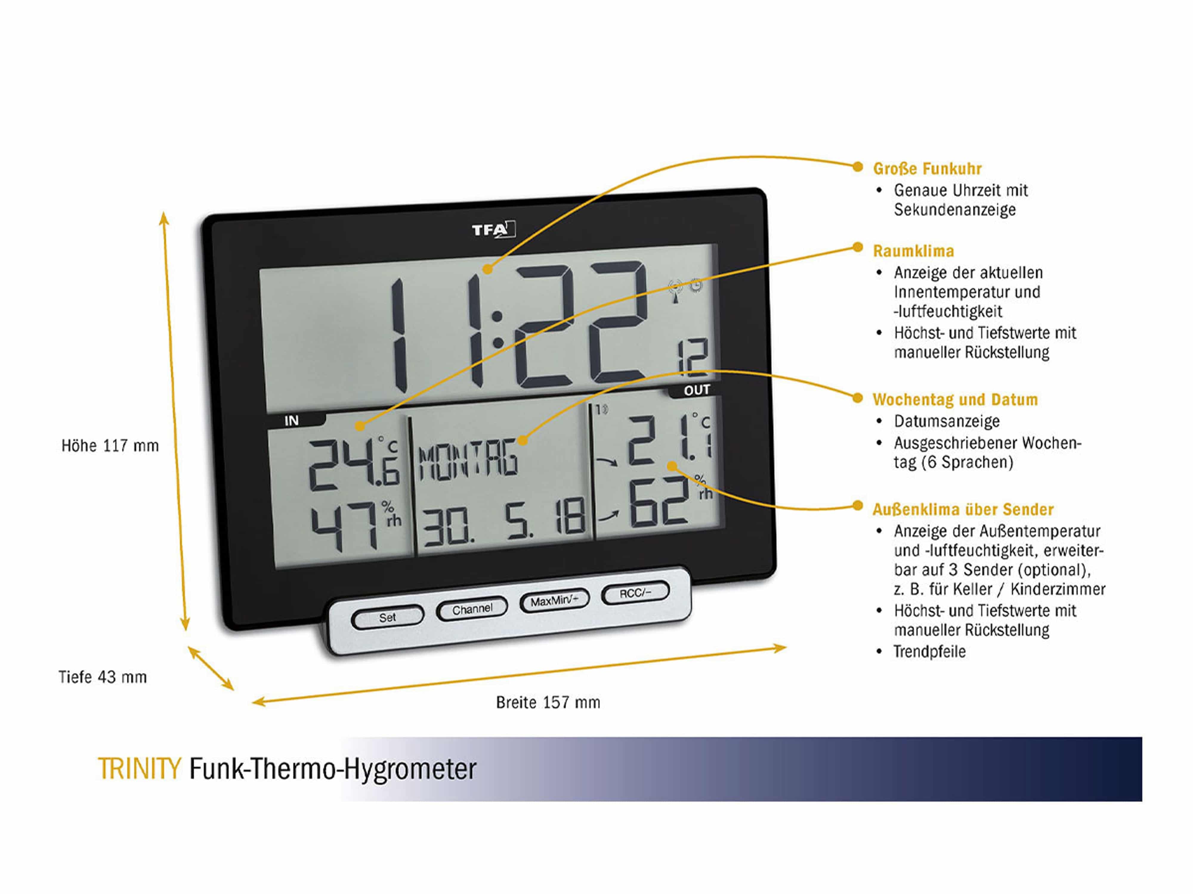 TFA Funk-Thermometer-/Hygrometer Trinity, 30.3058.01