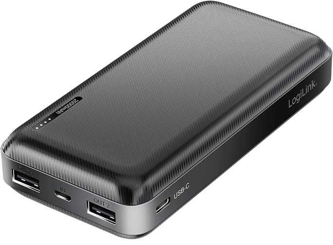 LOGILINK USB Powerbank PA0323, 20.000mAh, 3-fach, 2xUSB-A, 1xUSB-C, schwarz