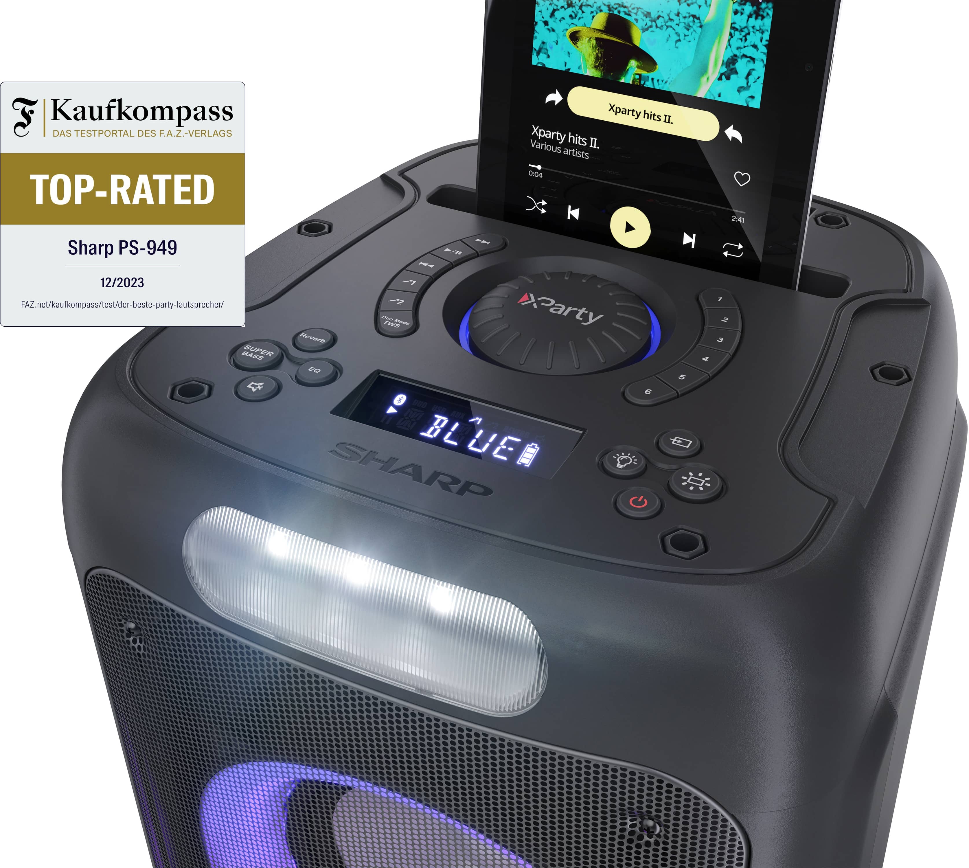 SHARP Party-Lautsprecher PS-949, tragbar, Bluetooth, USB, MP3, 132 W
