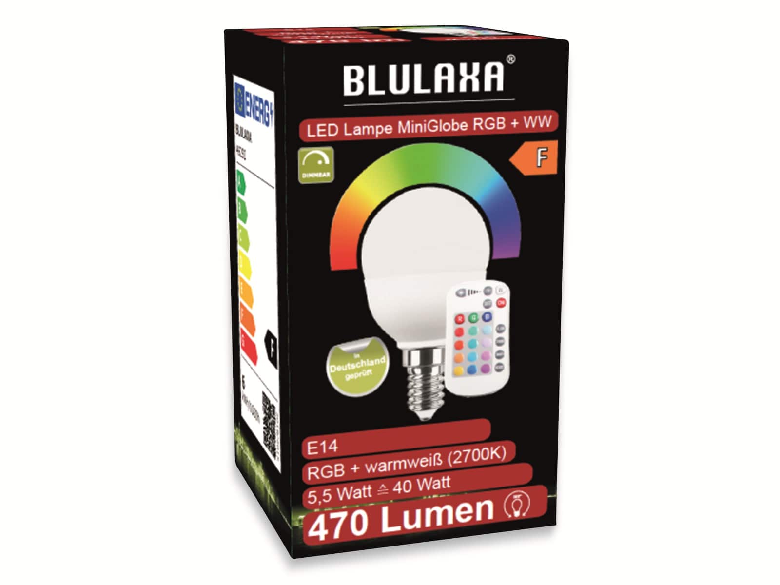 BLULAXA LED-SMD-Lampe, G47, RGB, E14, EEK: F, 5,5 W, 470 lm, 2700 K