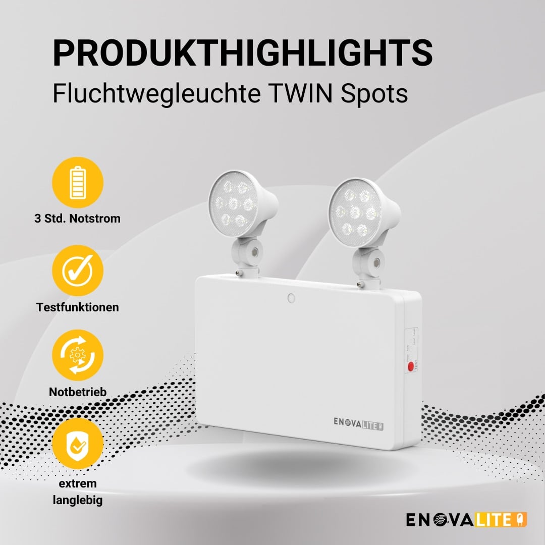 ENOVALITE LED-Fluchtwegleuchte, 6 W, Twin-Spot, Wandmontage