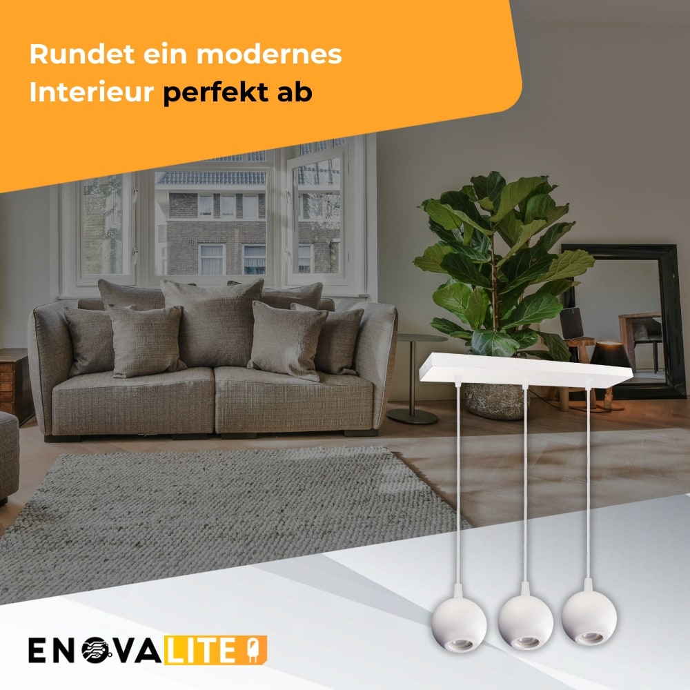 ENOVALITE LED-Pendellampe GLOBE, GU10-Fassung, IP20, Ø10cm, 3 flammig, weiß