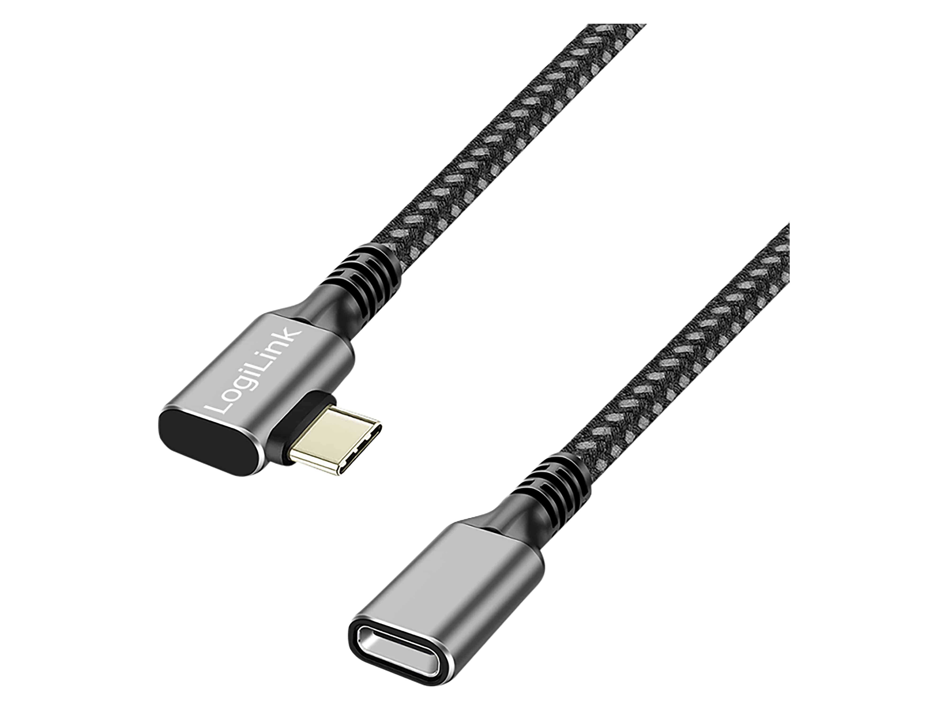 LOGILINK USB3.2 Kabel CUA0112 USB-C M 90°/USB-C F PD AV Alu 0,5m schwarz/grau