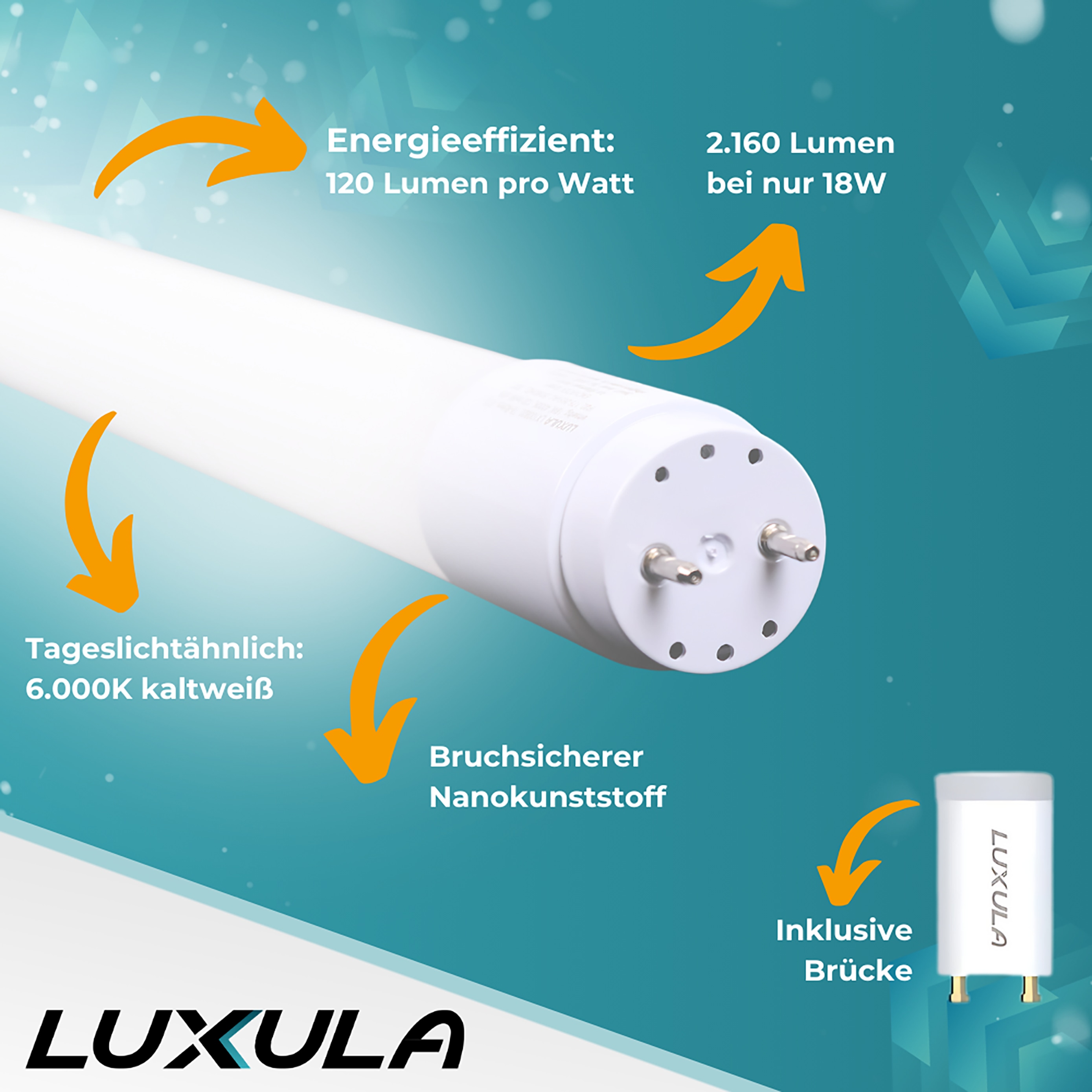 LUXULA LED-Röhre 2160lm LX100821, T8, 6000K, 120lm/W, 18W, mit Brücke