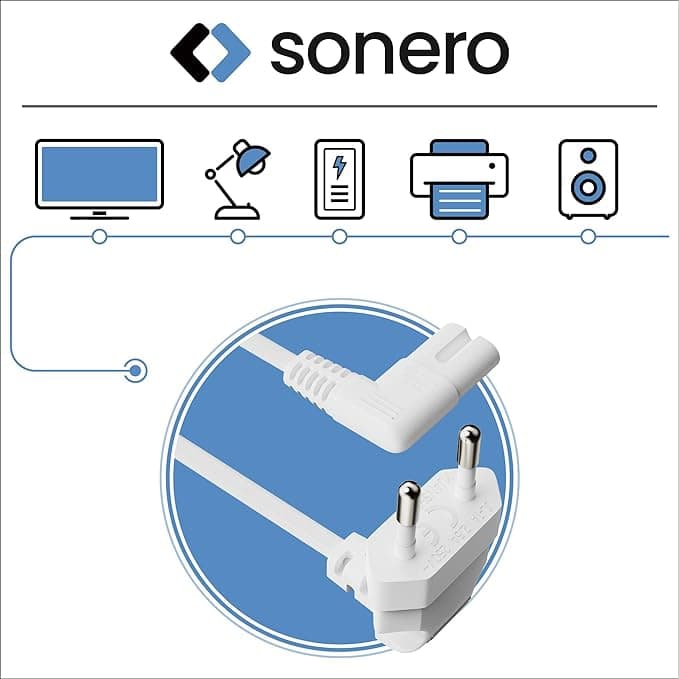 Netzkabel SONERO X-ESW-C7W-010W, Eurostecker, 90°, weiß, 1m