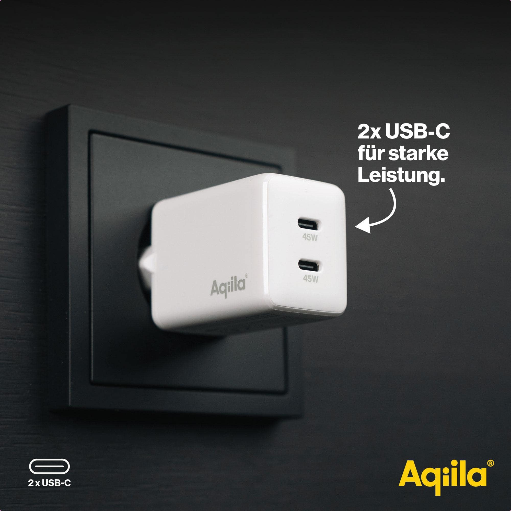 AQIILA USB-Lader Chargebird W2, 45 W, 2-fach, 2x USB-C, weiß