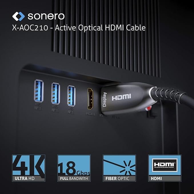 SONERO Aktives HDMI Kabel X-AOC210-100, AOC Extender Kabel 4K 10m