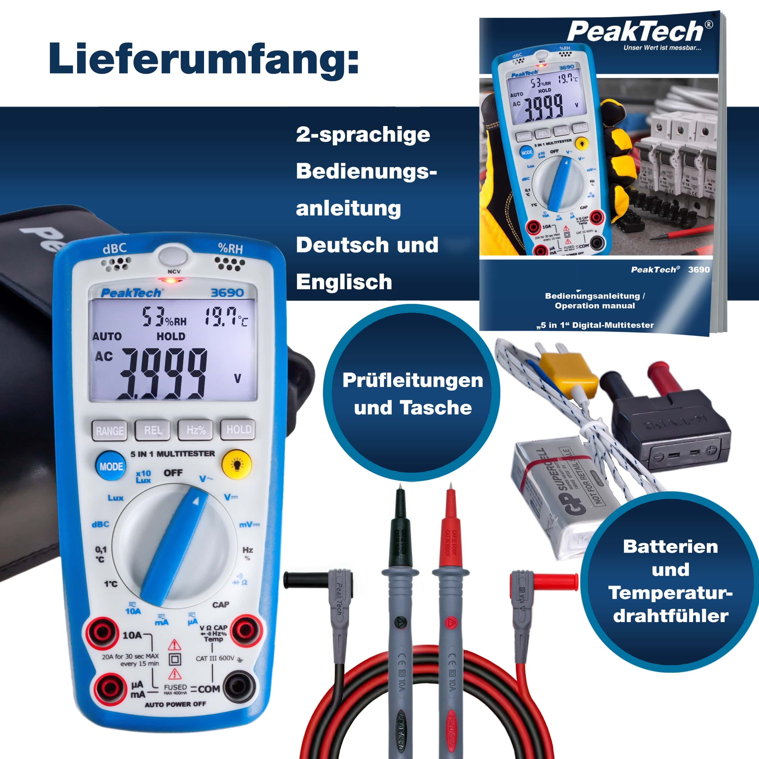 PEAKTECH Multimeter, P 3690, mit Umweltmessungen