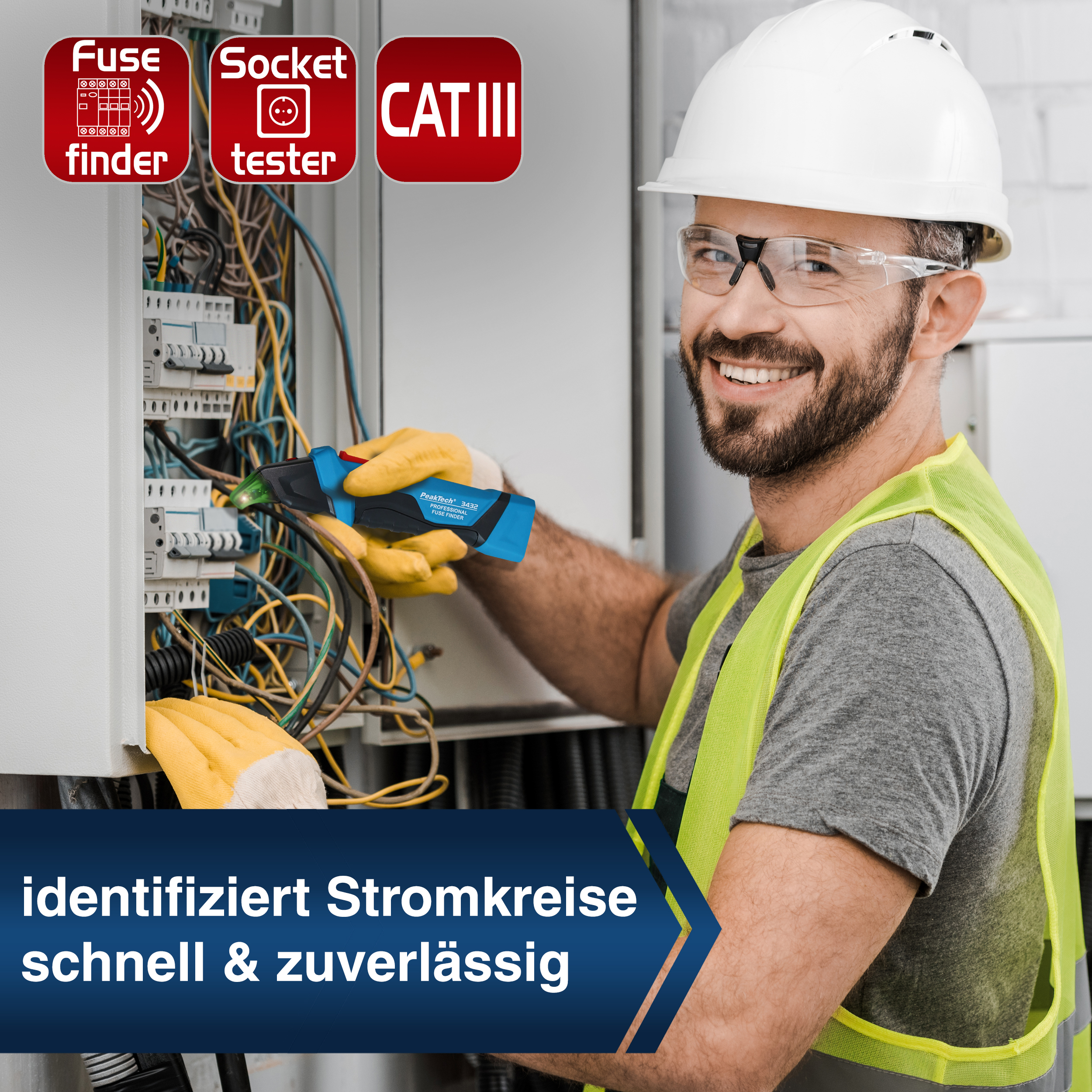 PEAKTECH Sicherungsfinder, P 3432, mit RCD-Tester