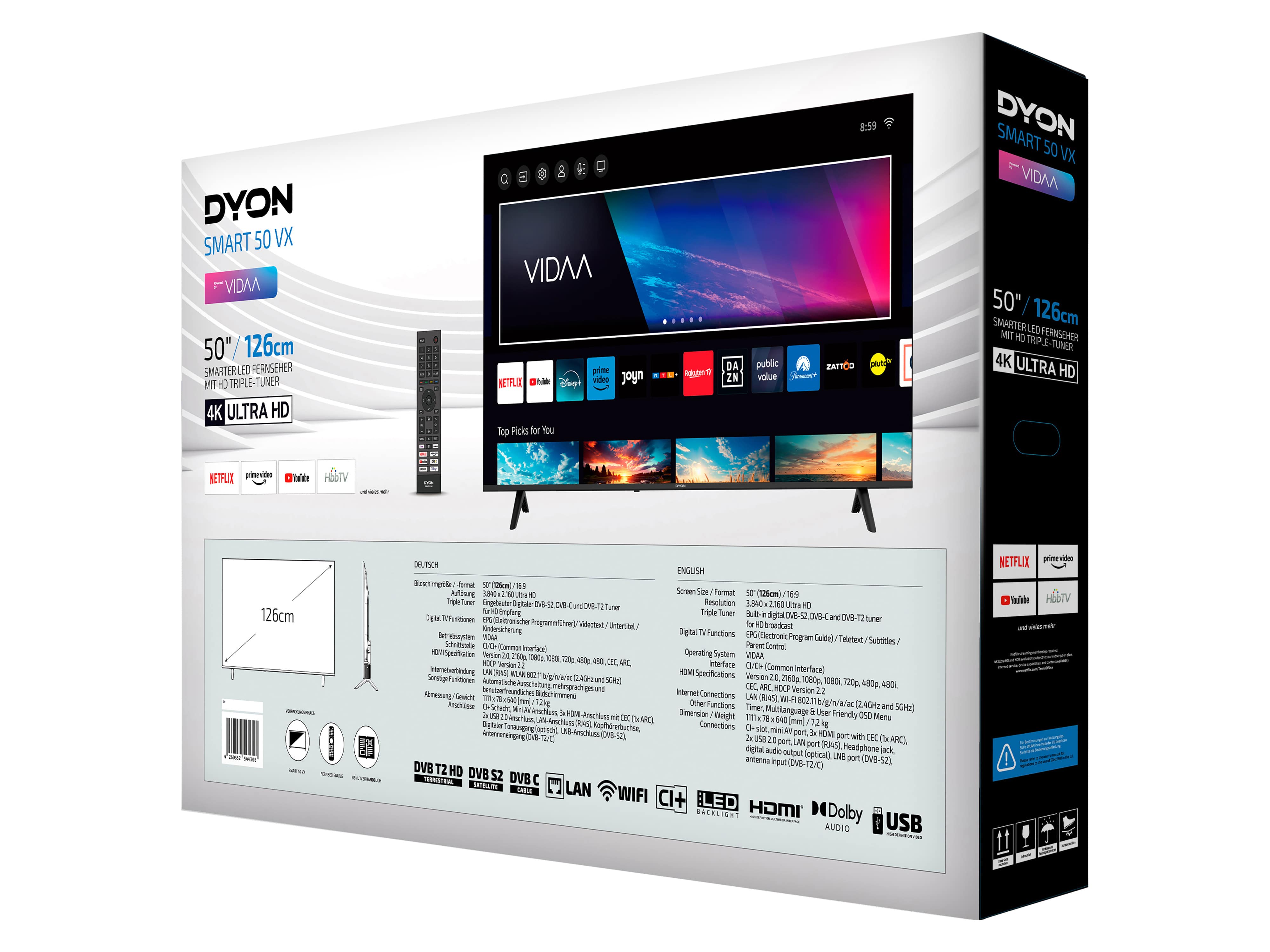 DYON LED-TV Smart 50 VX, 126 cm (50"), EEK: F, 4K Ultra-HD VIDAA