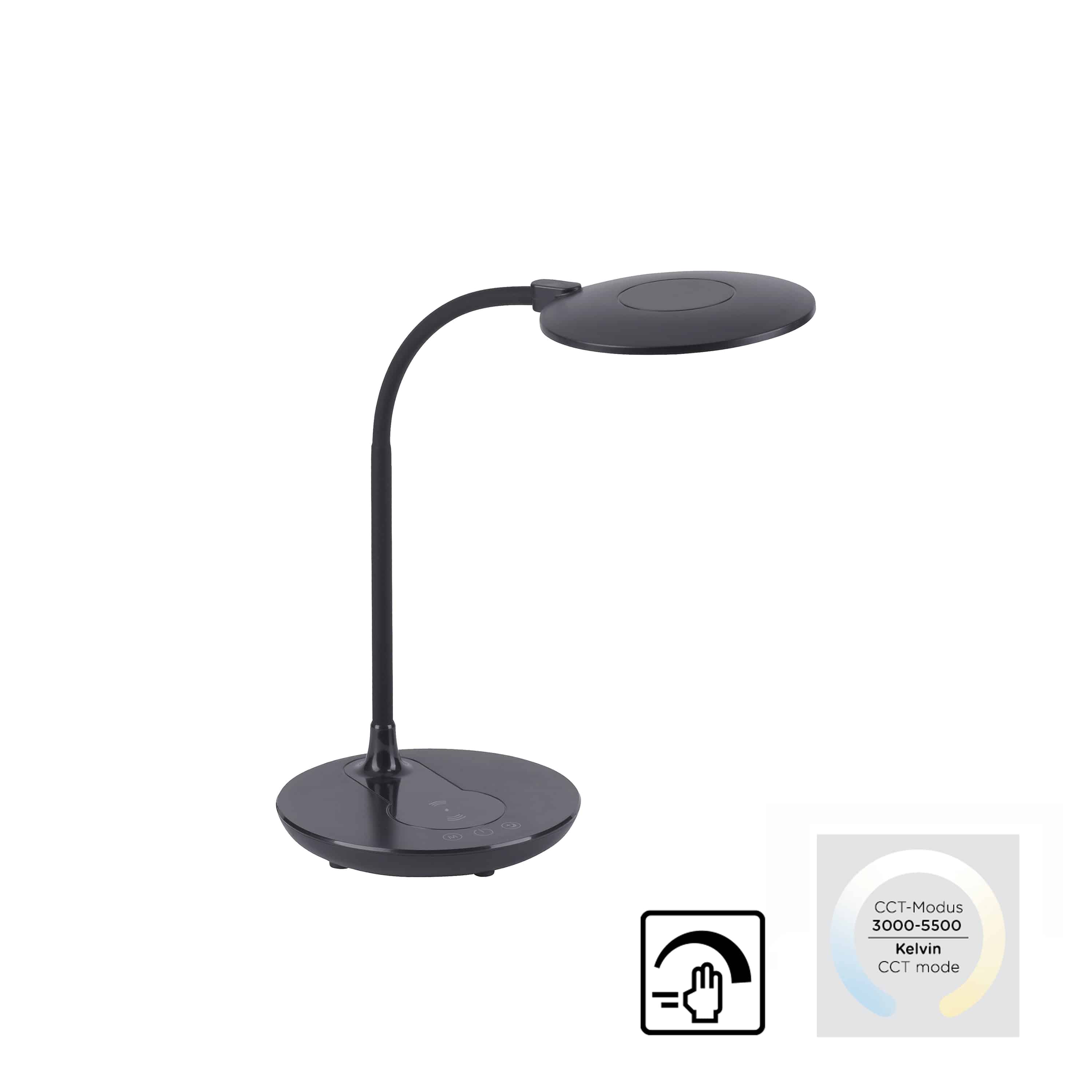 JUST LIGHT LED-Tischleuchte 14416-18 schwarz, 5 W, 600 lm, CCT, Handy-Ladefunktion