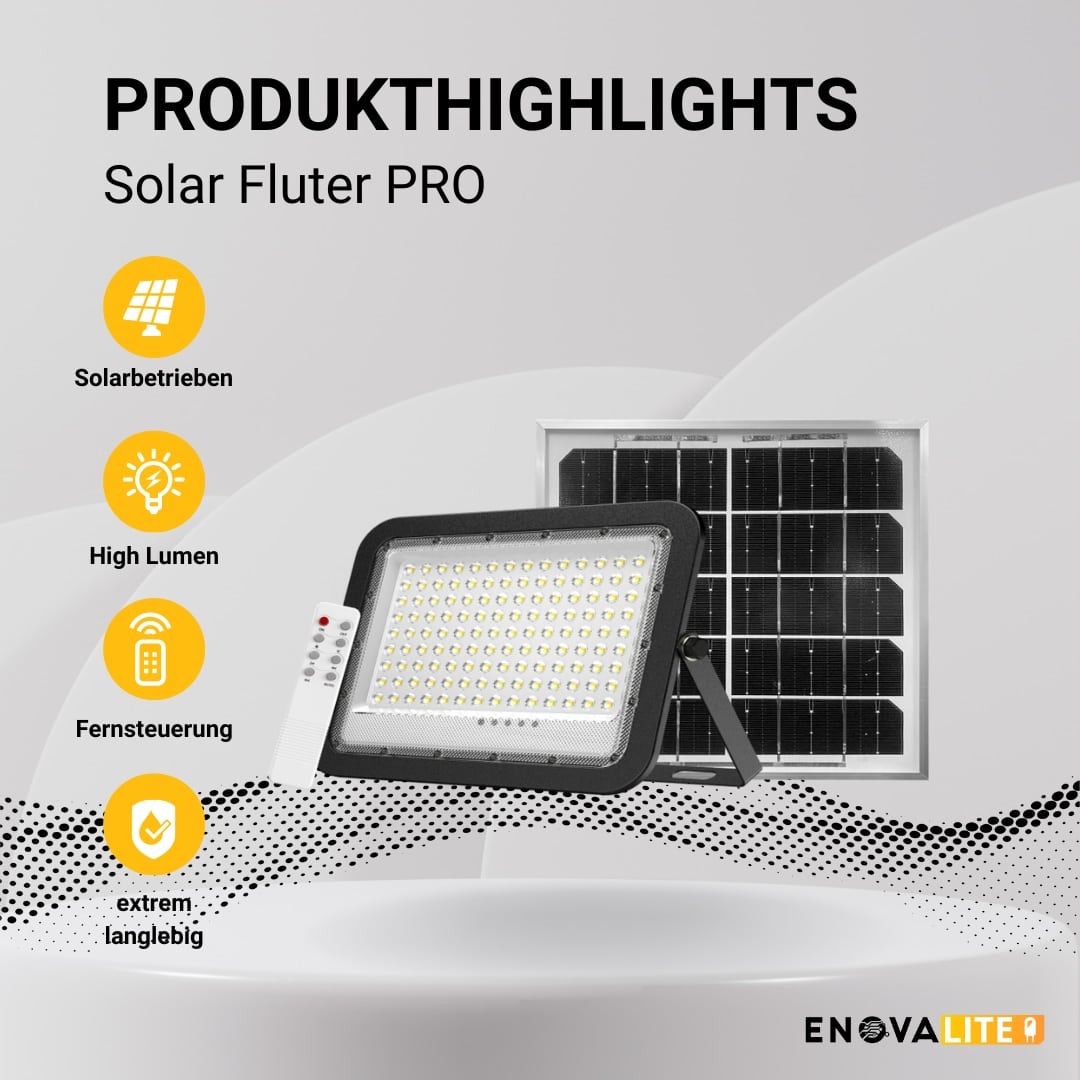 ENOVALITE Solar LED-Fluter, mit Akku, 200 W, 2600 lm, 6500 K