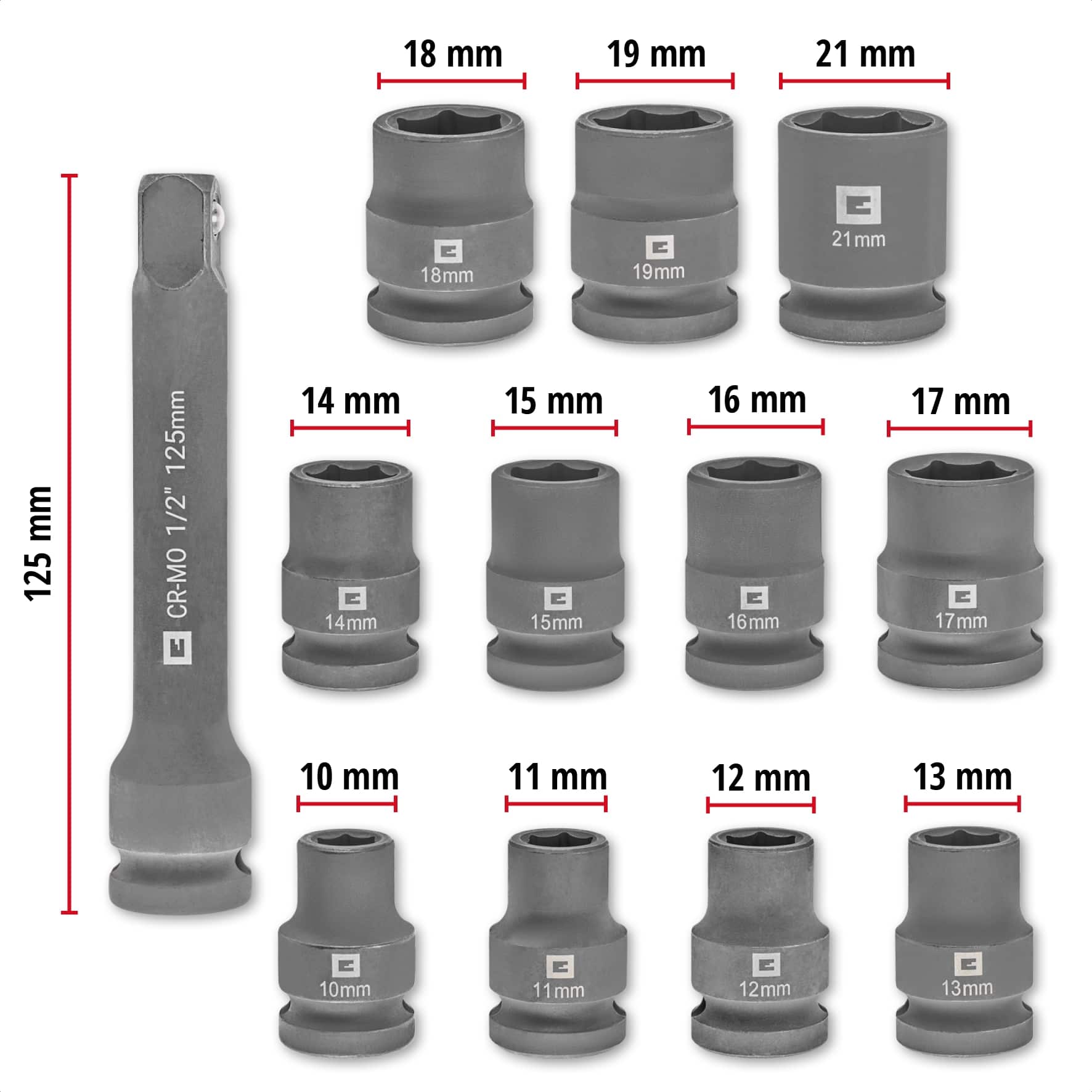 EINHELL Impact Stecknuss-Set, 109283, 12-teilig