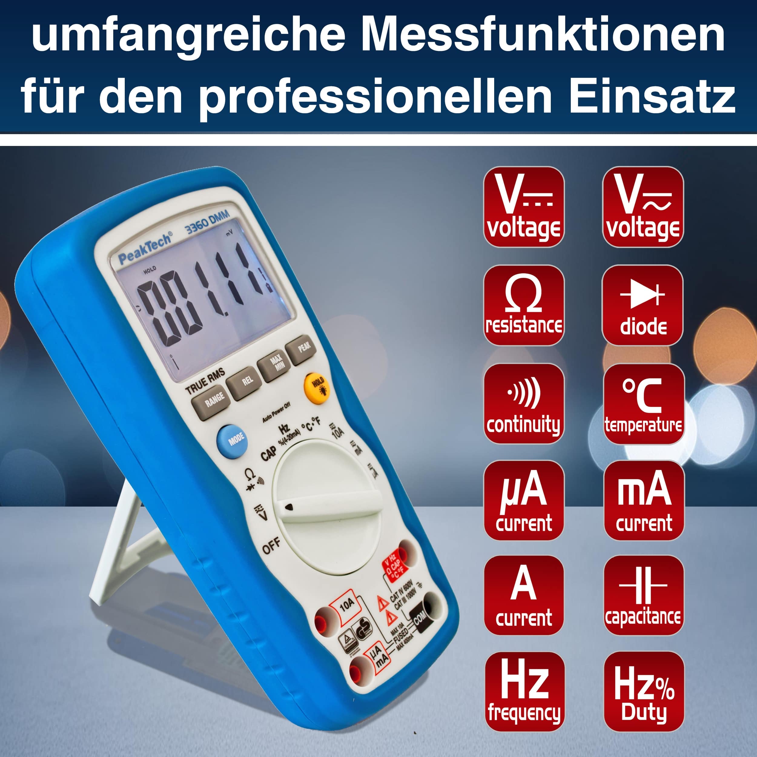 PEAKTECH Multimeter, P 3360, True RMS, IP67, 40000 Counts