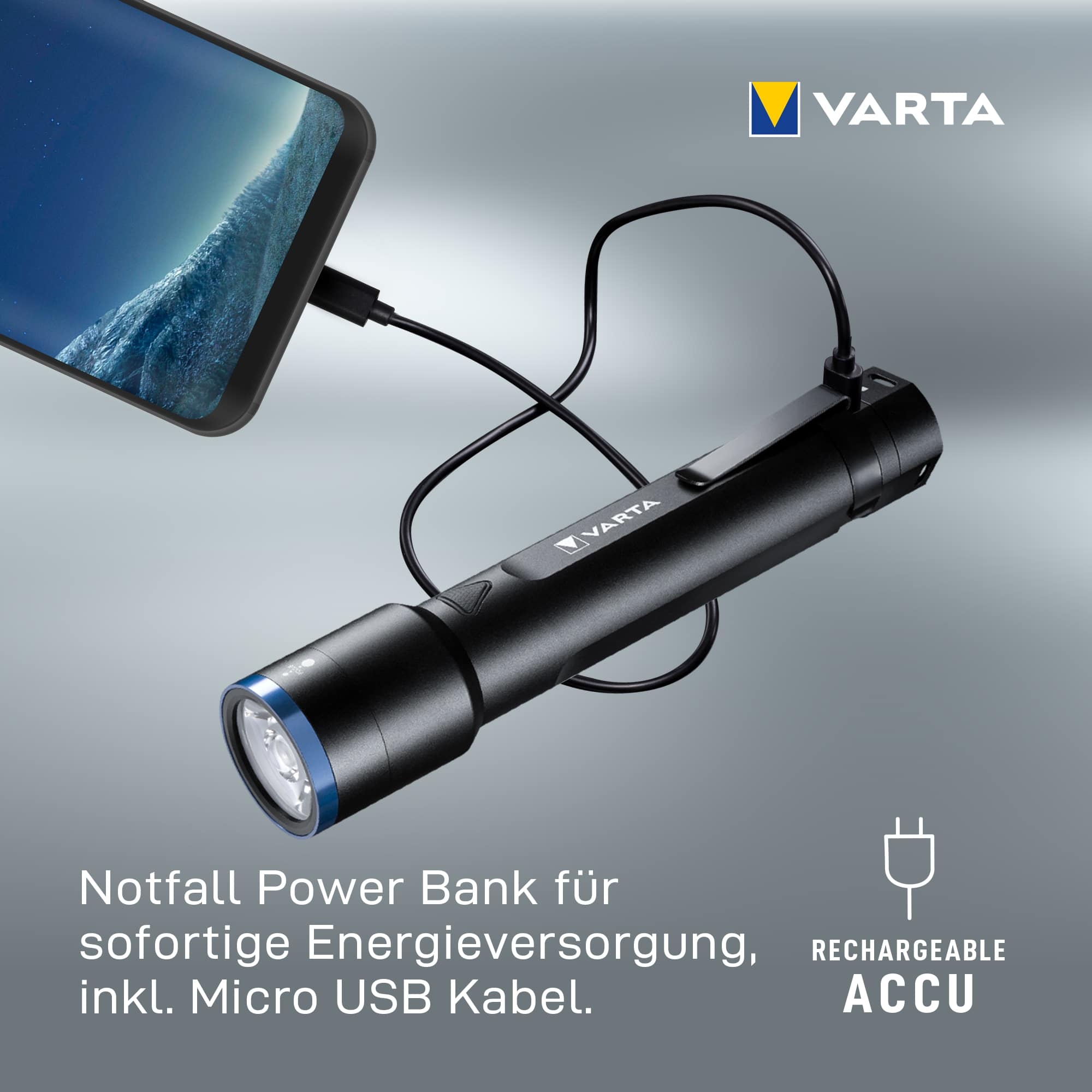 VARTA LED-Taschenlampe Night Cutter F30R, 700 lm, Akku, Powerbank 