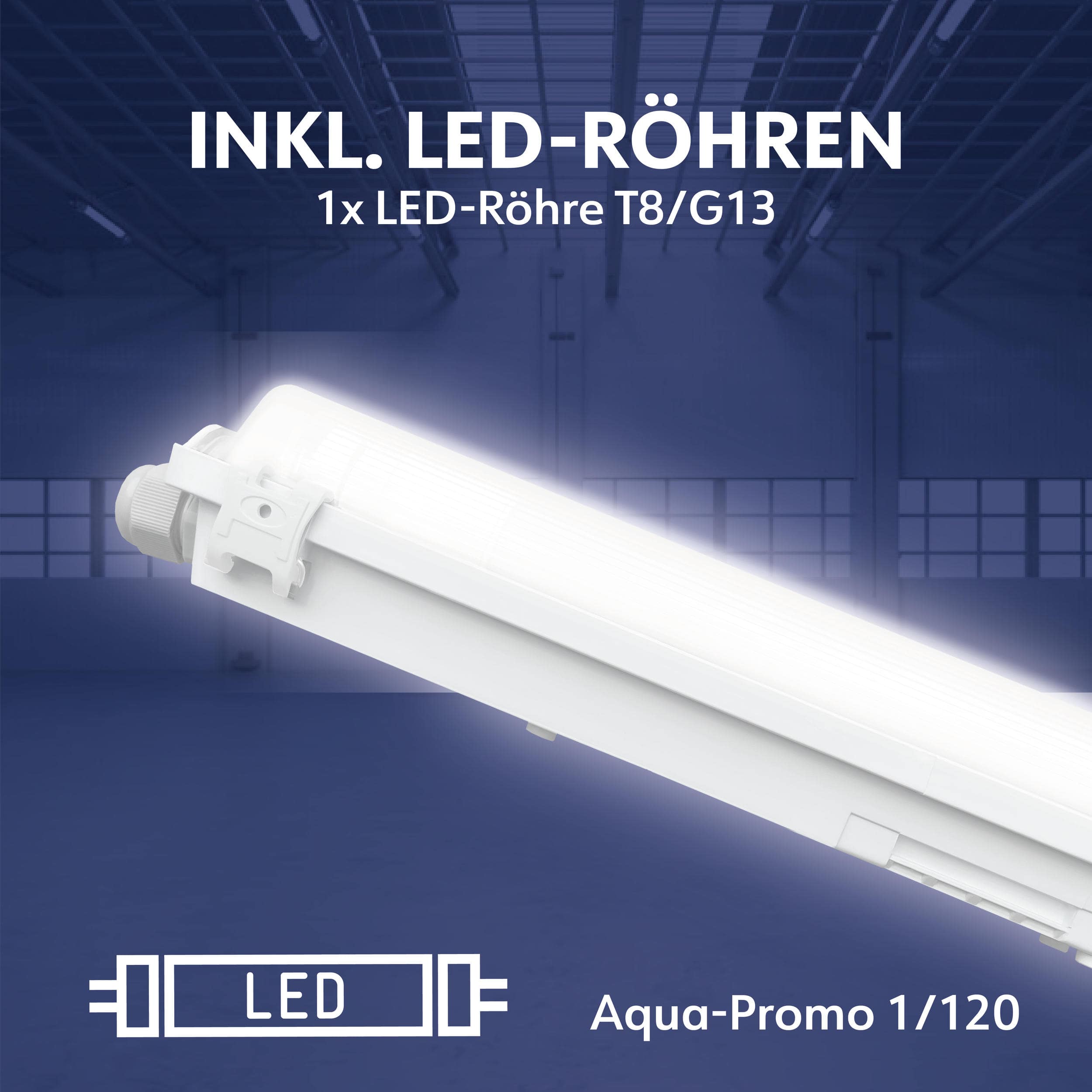 MÜLLER-LICHT LED-Feuchtraum-Wannenleuchte AQUA-PROMO 1/120, 16 W, 1680 lm, 4000 K, 1272 mm